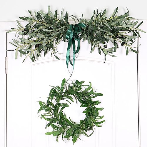 Miniatura 8 de Botín de vegetación artificial, botín decorativo con hojas de olivo y frutas de olivo artificiales, botín de primavera para decoración de pared de