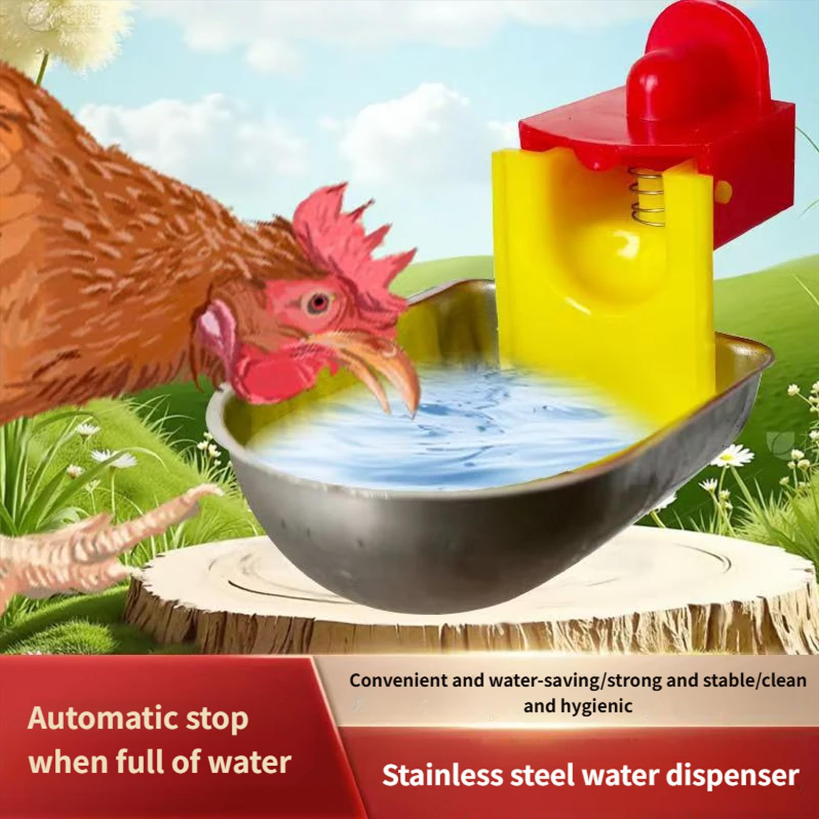 Bebedero automático de aves de corral de acero inoxidable resistente para facilitar en granjas de patio trasero, dispensador de aves de corral que ahorra agua