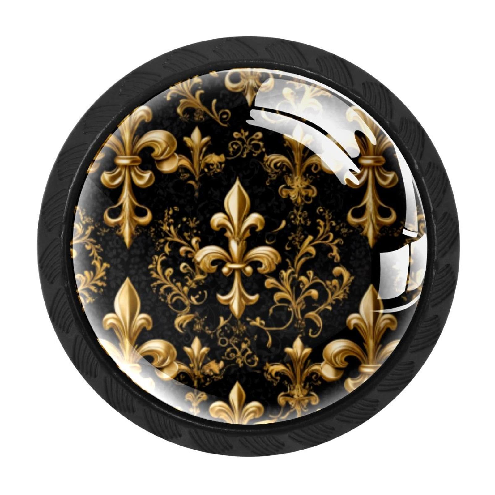 Chenzzzz Multicolored 14 Gold Black Fleur De Lis Pattern (1) Drawer Knobs Pull Handle Crystal Glass Circle Shape Cabinet Drawer Pulls Cupboard Knobs With Screws For Kitchen Cupboard Dresser Wardrobe Etc