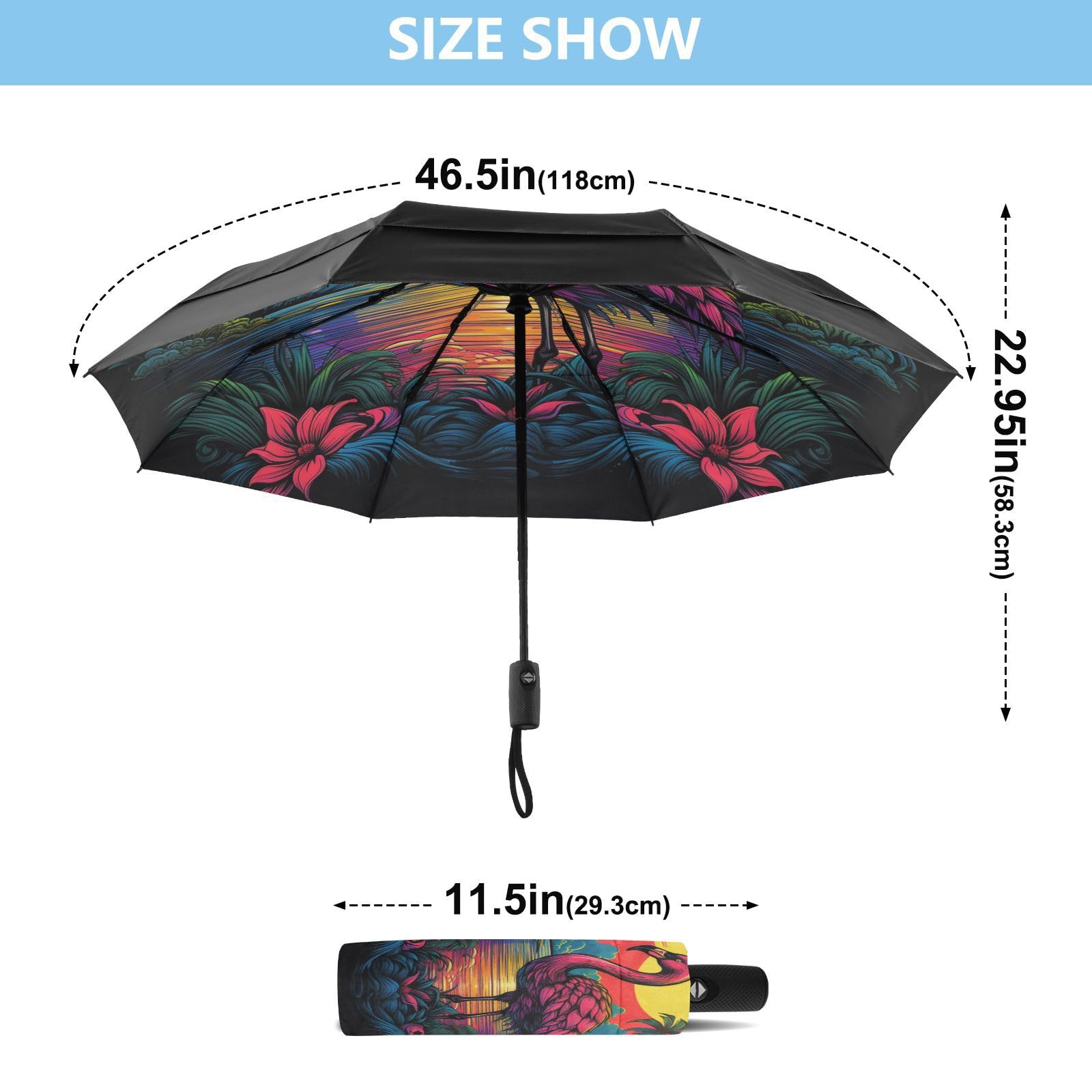 Flamenco De NeóN Fresco Paraguas de Viaje Resistente al Viento Apertura Cierre AutomáTicos,Compacto con ProteccióN Solar UPF 50+ Ideal para JóVenes Chicas