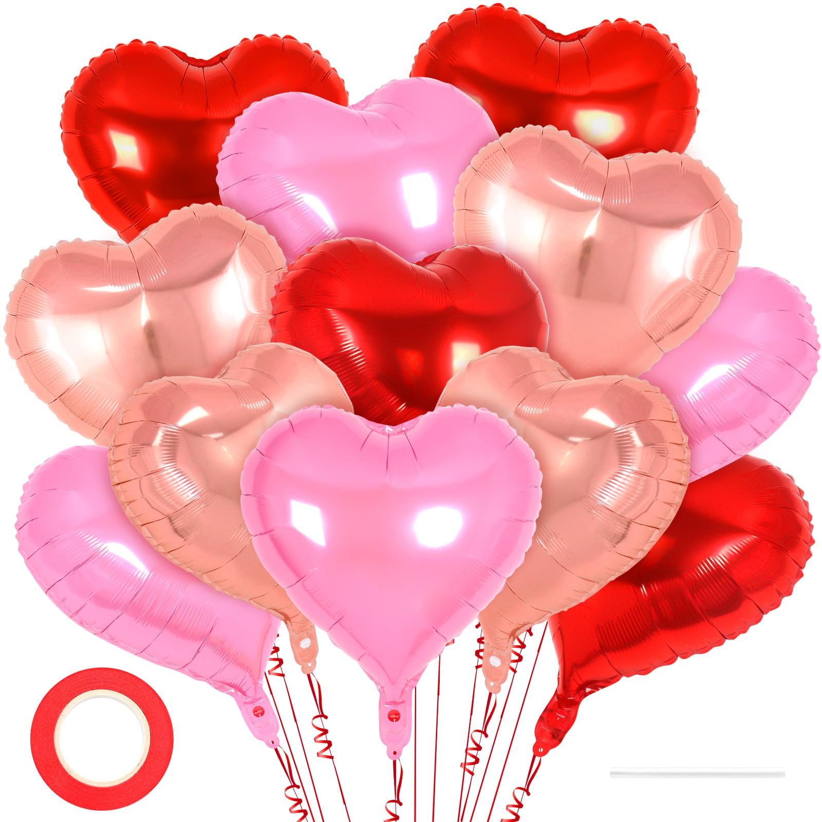 12 Pcs Colorful Heart Balloons,18 Inch Heart Foil Balloons Love Balloon Valentine Balloon for Birthday Party Wedding Engagement Party Baby Shower Valentine Day Decorations