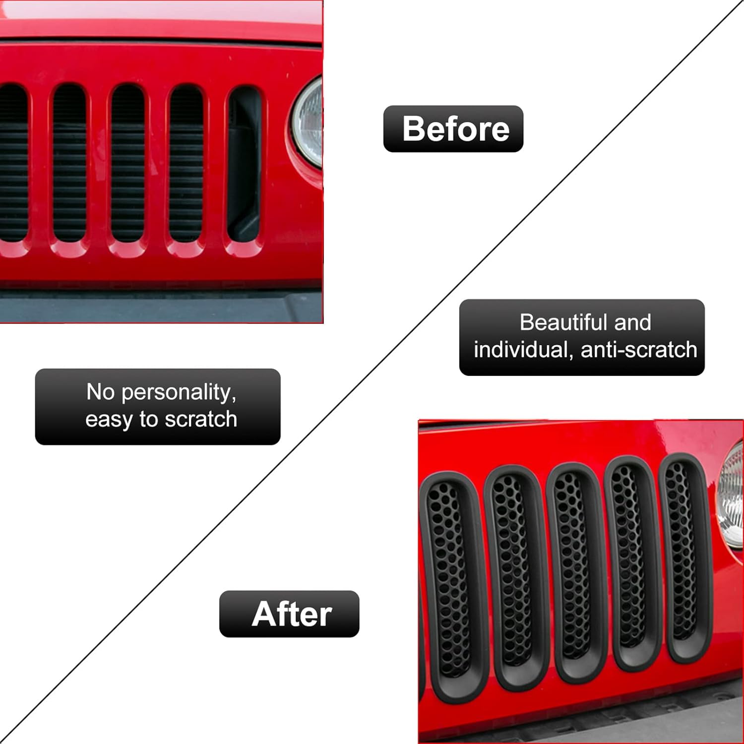 RT-TCZ Upgrade Version Clip-on Grille Front Mesh Grille Inserts Compatible with Jeep Wrangler JK JKU 2007-2015 (Matte Black)