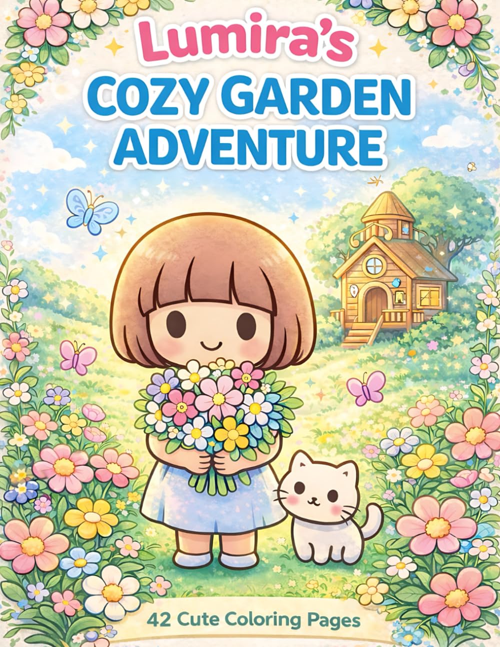 Lumira's Cozy Garden Adventure: A Cute and Relaxing Coloring Book with Cozy Garden Scenes, Flowers, Treehouses and Adorable Cats for Teens and Adults