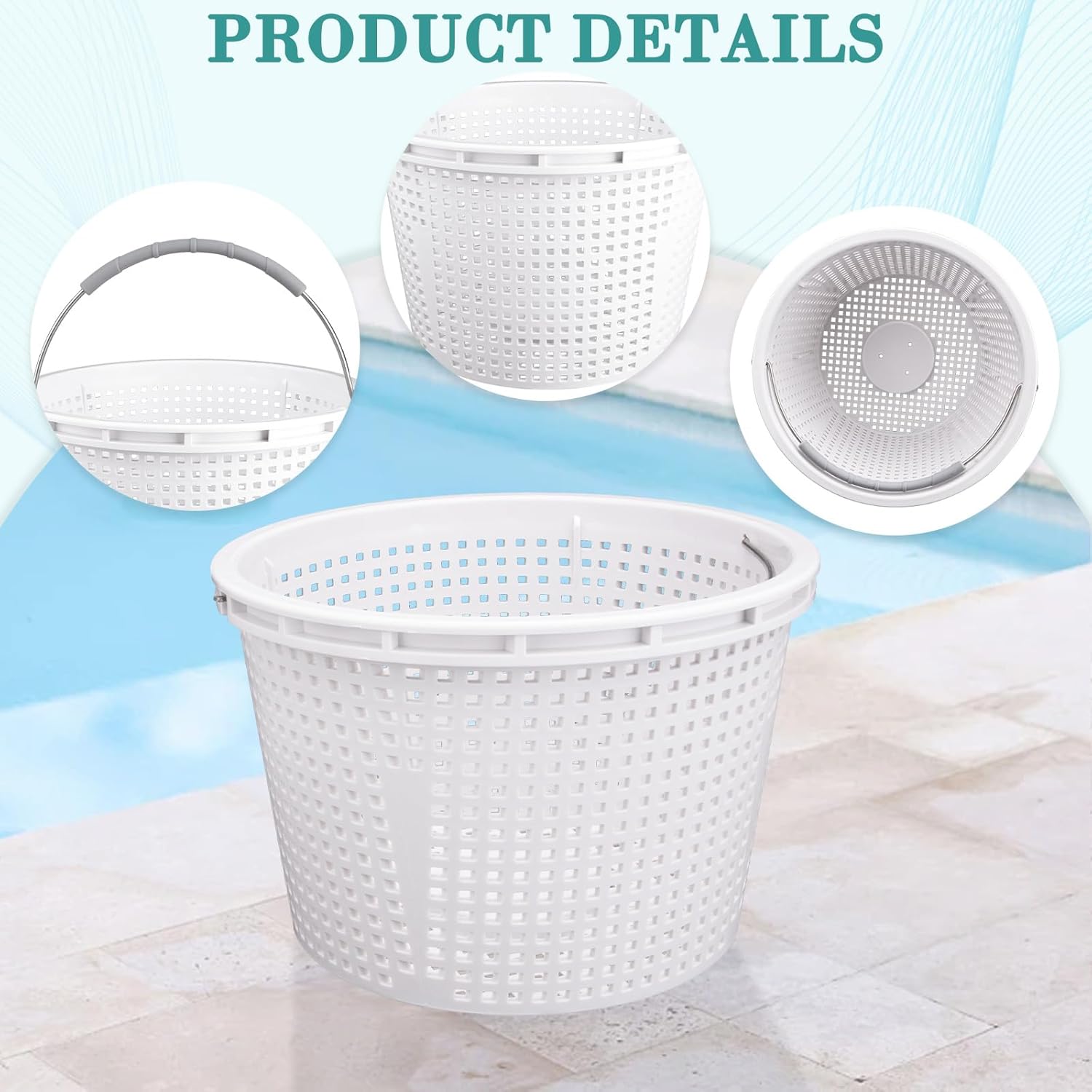 8" Pool Skimmer Basket for Inground Pool, Compatible with Pentair U-3 Skimmer Basket 08650-0007 and Hayward SP1070 SPX1070E Pool Basket,with Built-in Brass Weight, Handle and Rubber Grip