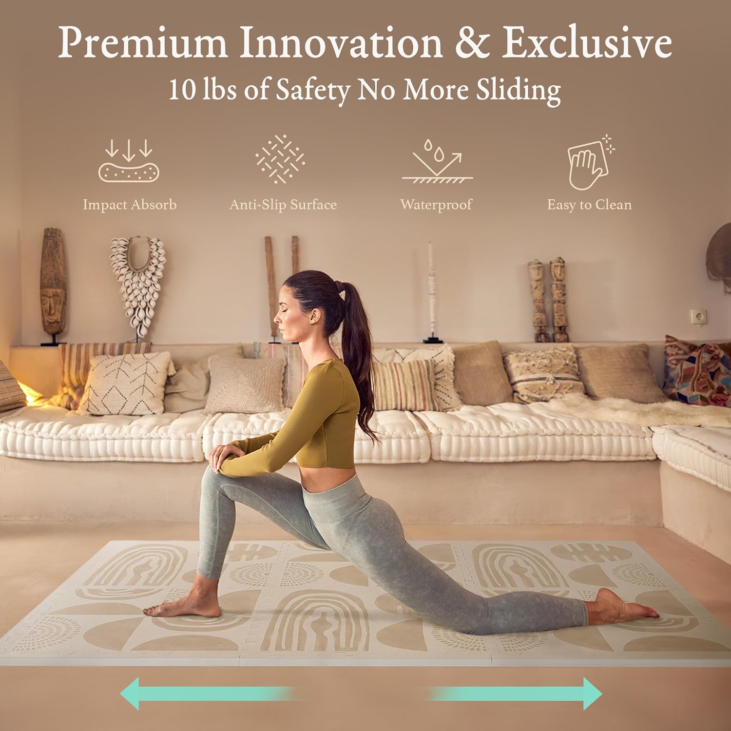 PopsyKosy Premium Baby Floor Play Mat - Extra Thick & Cushioned 1 inch Playroom Foam Mat, Non-Toxic Odorless - 6 Tiles - Spacious 6x4 ft. - Stylish & Large, Waterproof for Kids & Toddlers- Desert Sand