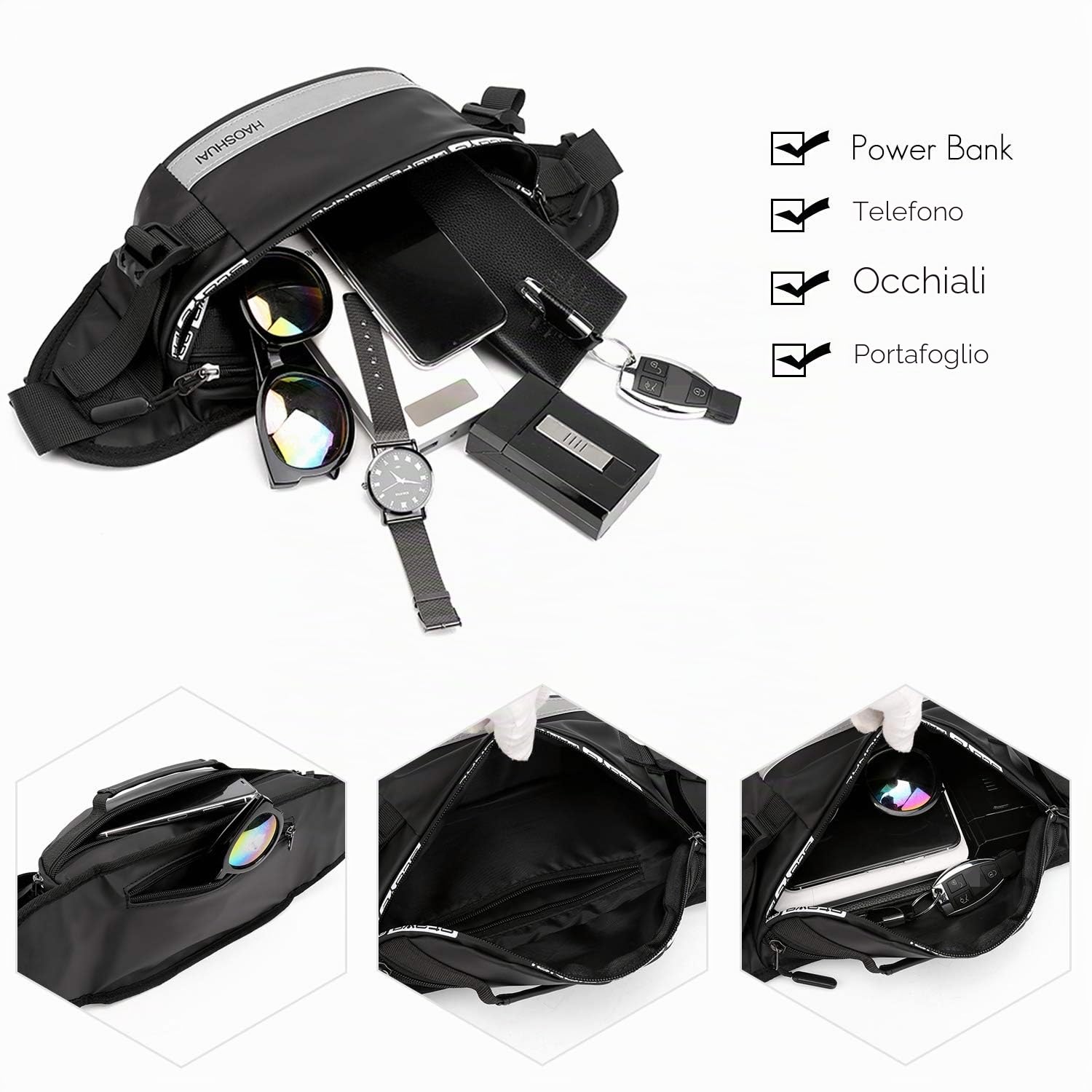FANDARE Zaino Monospalla Uomo Marsupio Borsa a tracolla Borsetta Sling Waist Bag Zaino Sportivo Zaino Spalla Borsa a Spalla per Trekking Ciclismo Viaggio Scuola Durevole Nylon Nero