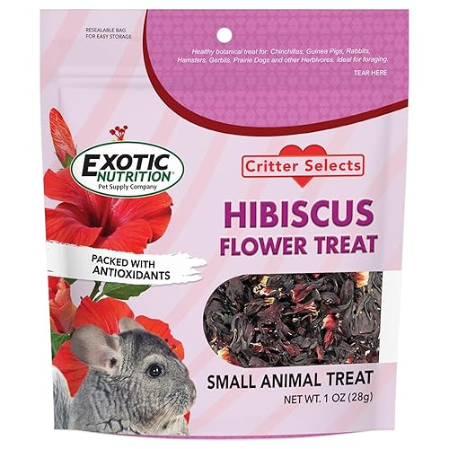 Hibiscus Flower Treat (1oz)- Healthy Natural Dried Flower Herbivore Treat - Chinchillas, Guinea Pigs, Rabbits, Prairie Dogs, Degus, Hamsters, Rats, Squirrels, Sugar Gliders & Other Small Pets - 1 Ounce (Pack of 1)
