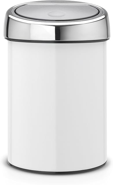 Brabantia 3L Touch Bin with Removable Bucket (White) Small Bathroom Rubbish Waste Bin, Wall-Mounted or -Standing