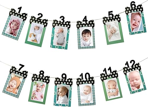 Cartel de fotos de primer cumpleaños, 12 piezas de decoración de cumpleaños de un año con temática de lazo, decoraciones de primer cumpleaños para