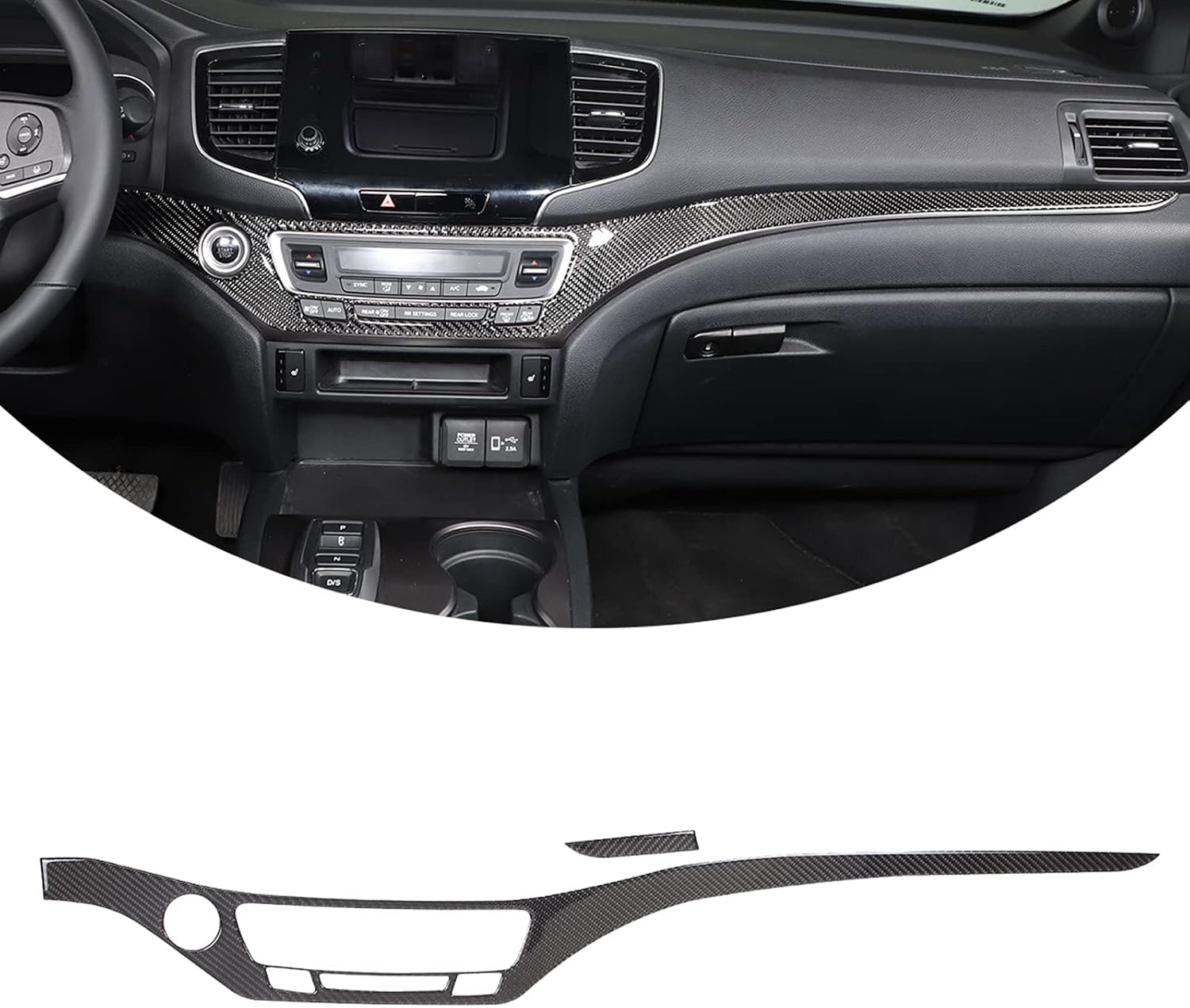 Soft Carbon Fiber Car Center Control Decorative Sticker Trim Fit for Honda Pilot 2016-2022,Honda Ridgeline 2017-2023,Honda Passport 2019-2023,Console Panel Strip Trim (2, Black Carbon Fiber)
