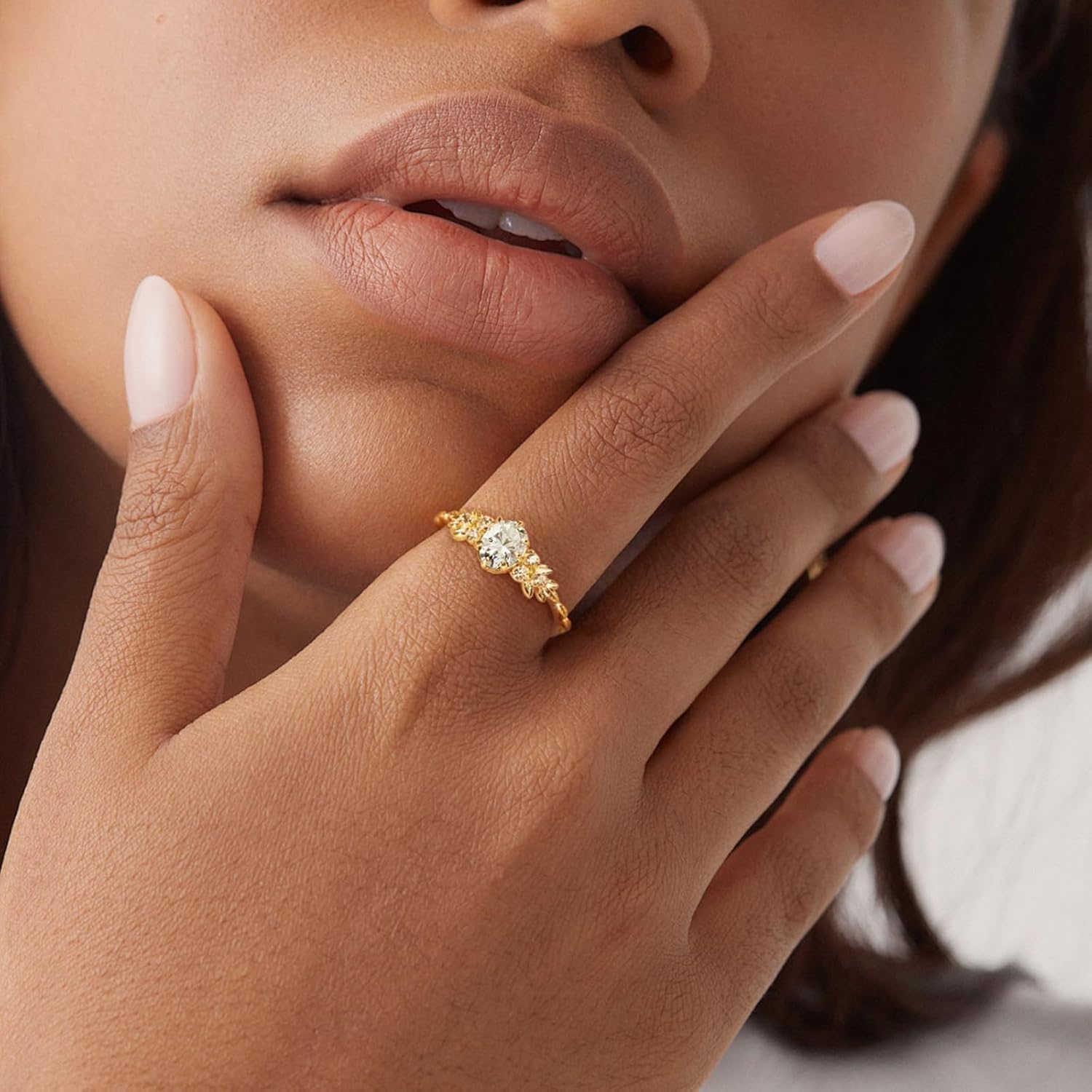 925 Sterling Silver Cubic Zirconia Leaf Rings for Women 14K Gold Plated Marquise Engagement Ring Statement Gemstones Moissanite Rings Dainty Wedding Bands Bridesmaid Birthday Valentines Jewelry Gifts - Image 4