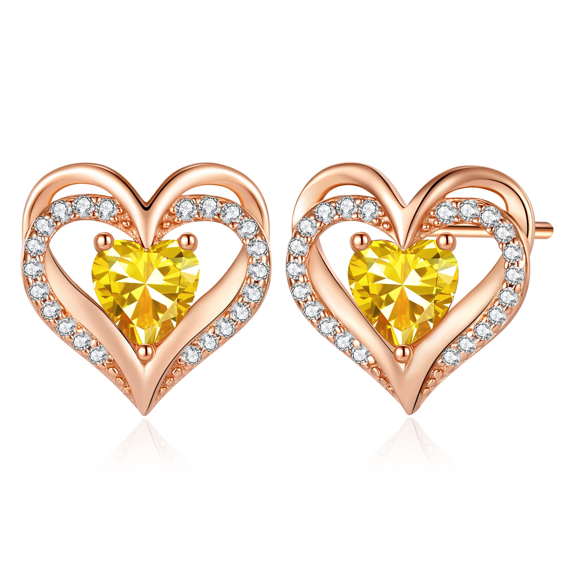 CDE Sterling Silver Heart Stud Earrings - Women's Jewellery for Christmas, Anniversary, Birthday Gifts