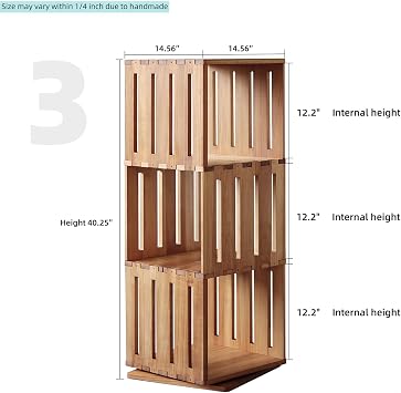 3-Tier Solid Wood Rotating Bookshelf Tower, 360 Spinning Bookcase