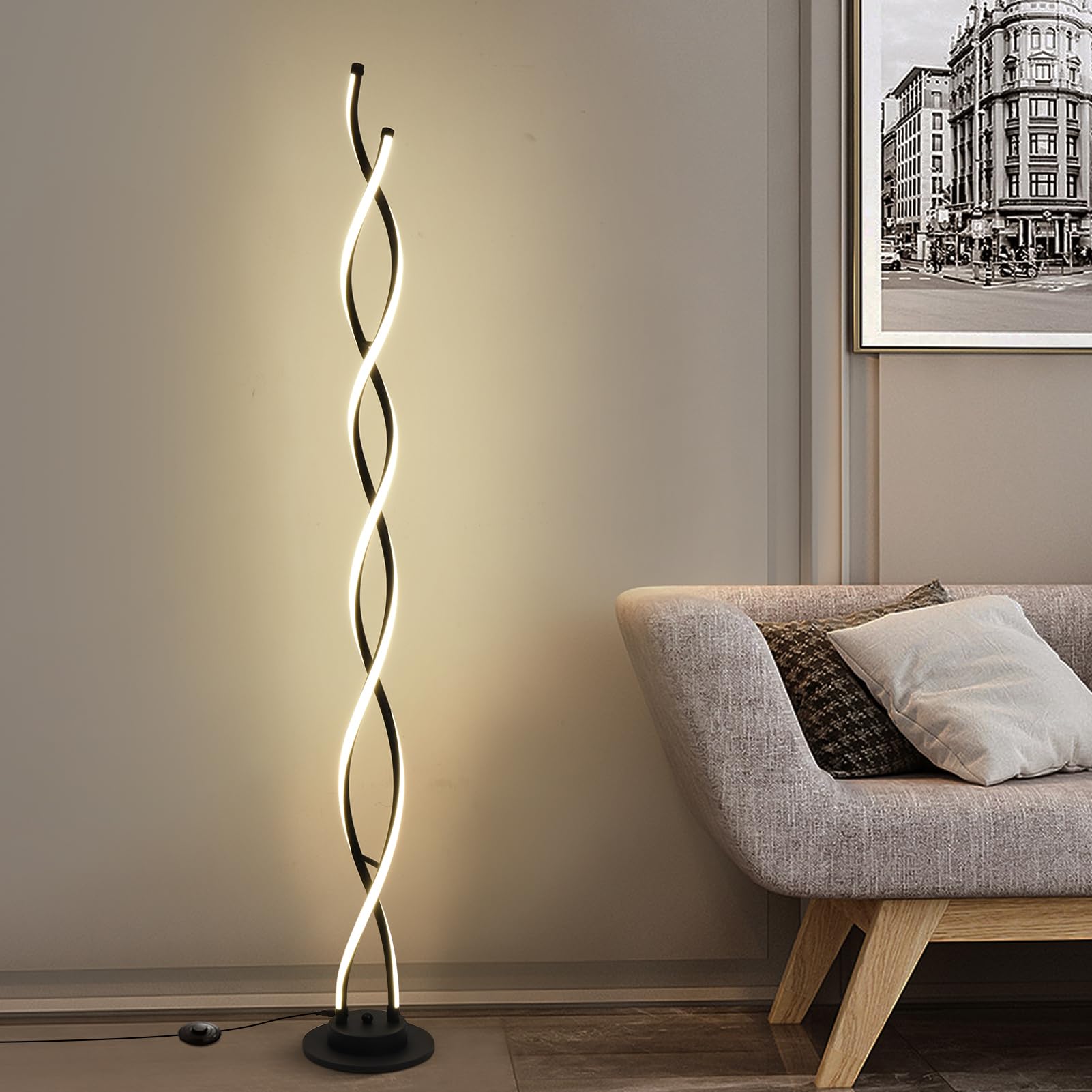 Floor Lamp,LED Modern Floor Lamps for Living Room,2500LM-40W-3Color Dimmable Standing Lamp,57" Spiral Floor Lamp for Living Room Bedroom Office Dining Room with Remote.