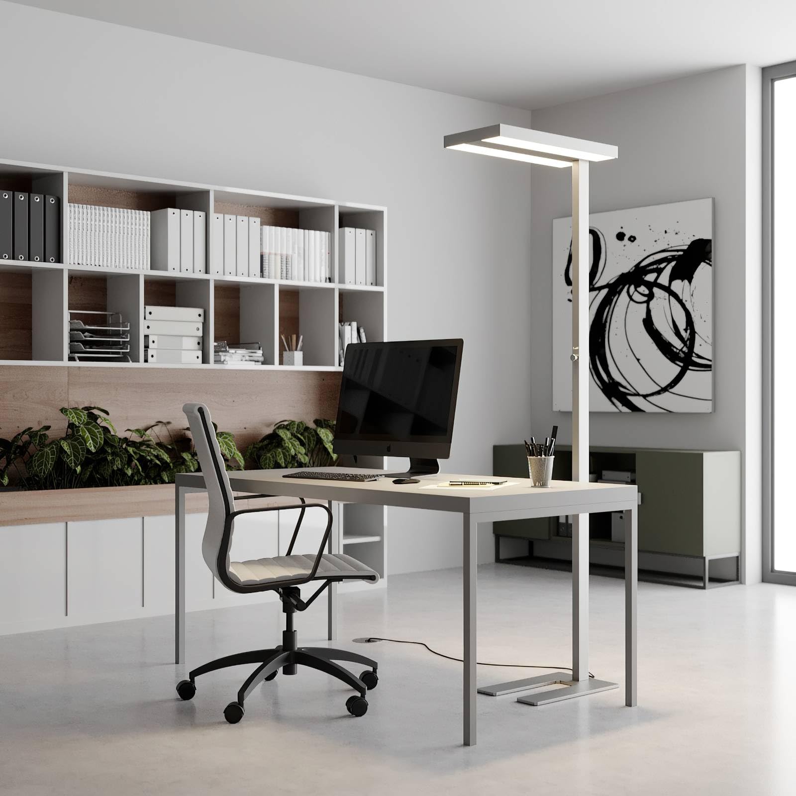 Lampada Da Terra 'Logan' Dimmerabile Grigio | Piastana Ufficio Con 2 Luci LED Incluse - Foto 8