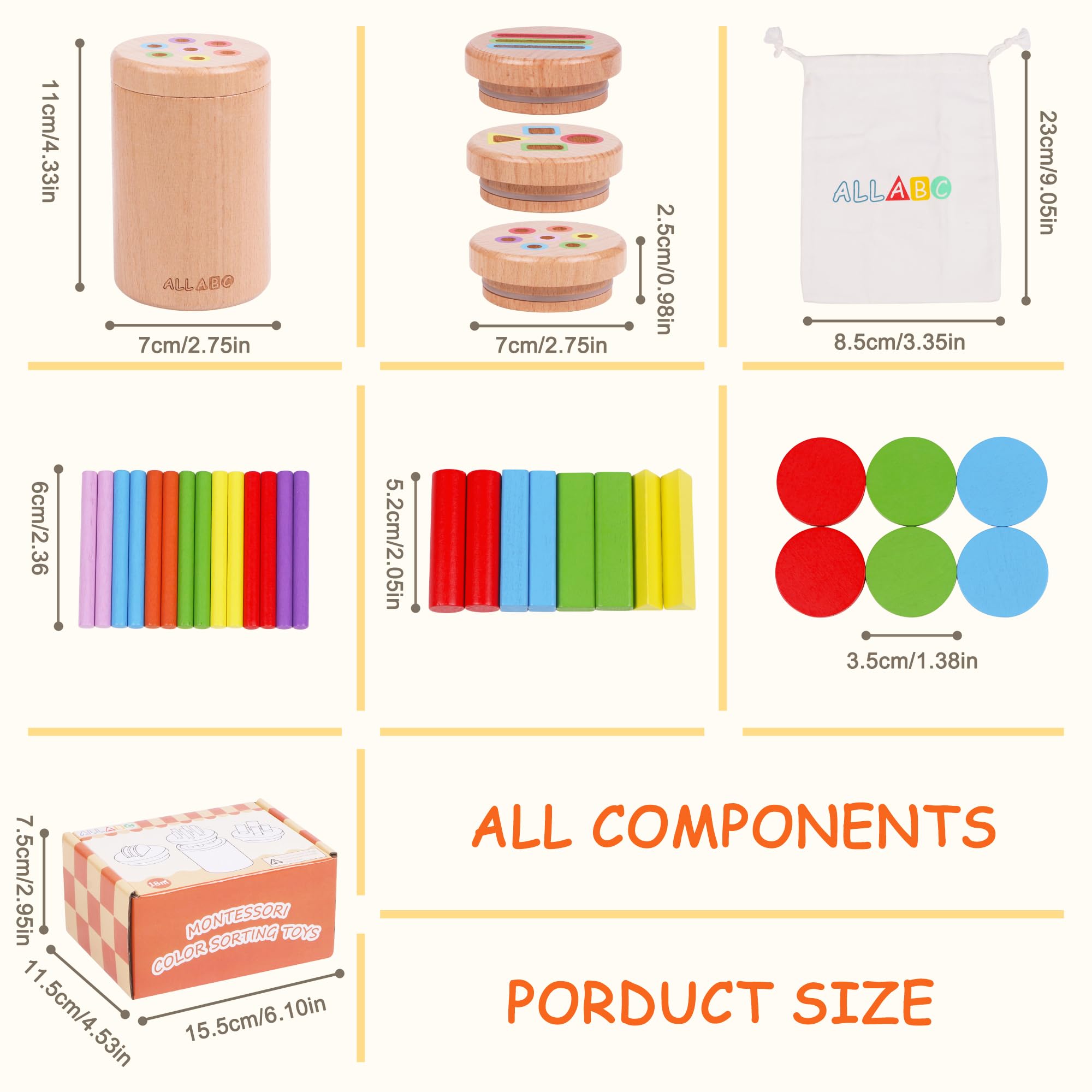 Juguetes Montessori 3 en 1 para clasificar colores para niños de 1, 2, 3 años, actividades de aprendizaje preescolar, juguetes sensoriales educativos de madera para niños pequeños de 1 a 3 años 5