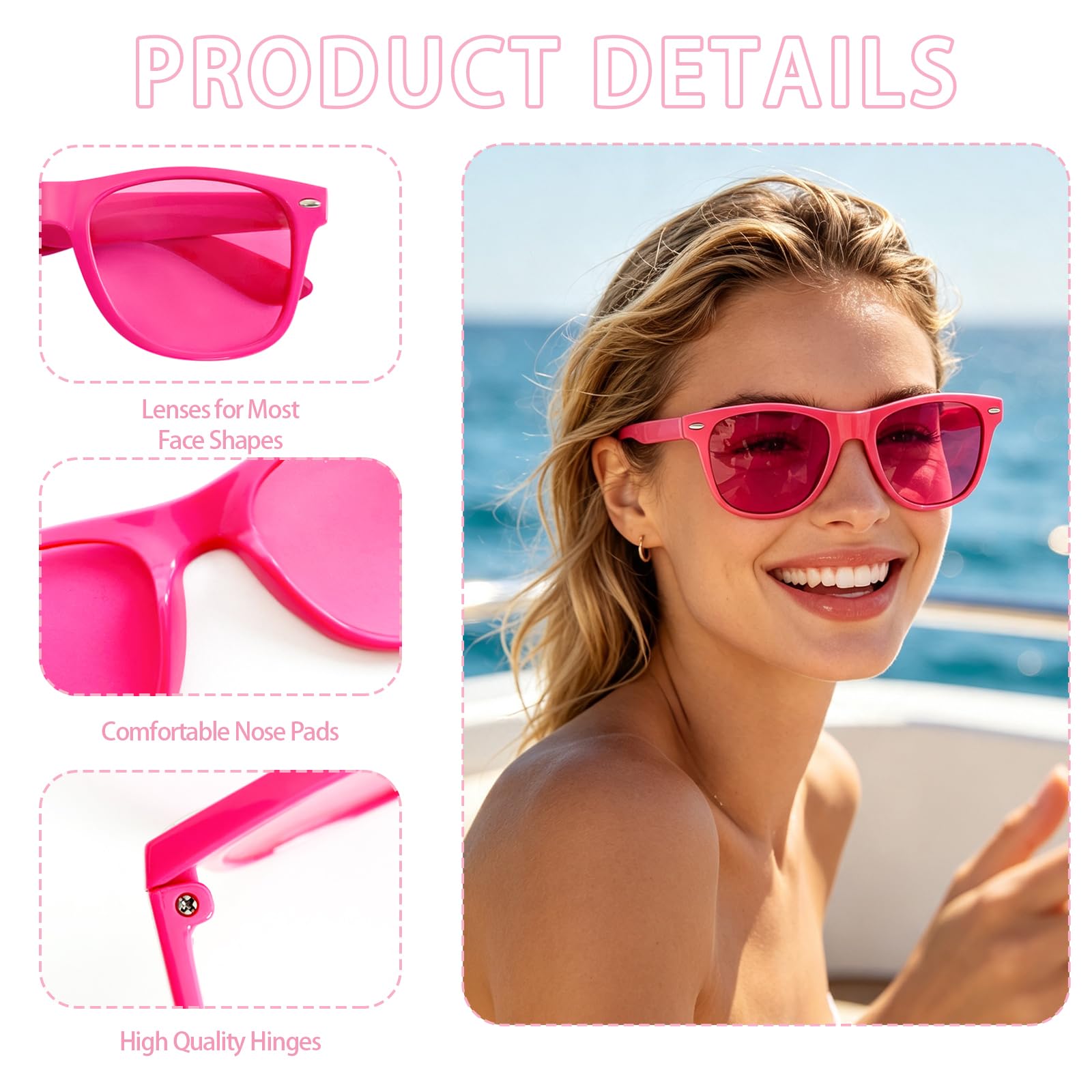SUNOVELTIES Paquete de 12 gafas de sol retro de color neón, lentes de jalea clásicas con borde de cuerno para hombres y mujeres para cumpleaños, despedida de soltera, vacaciones de verano