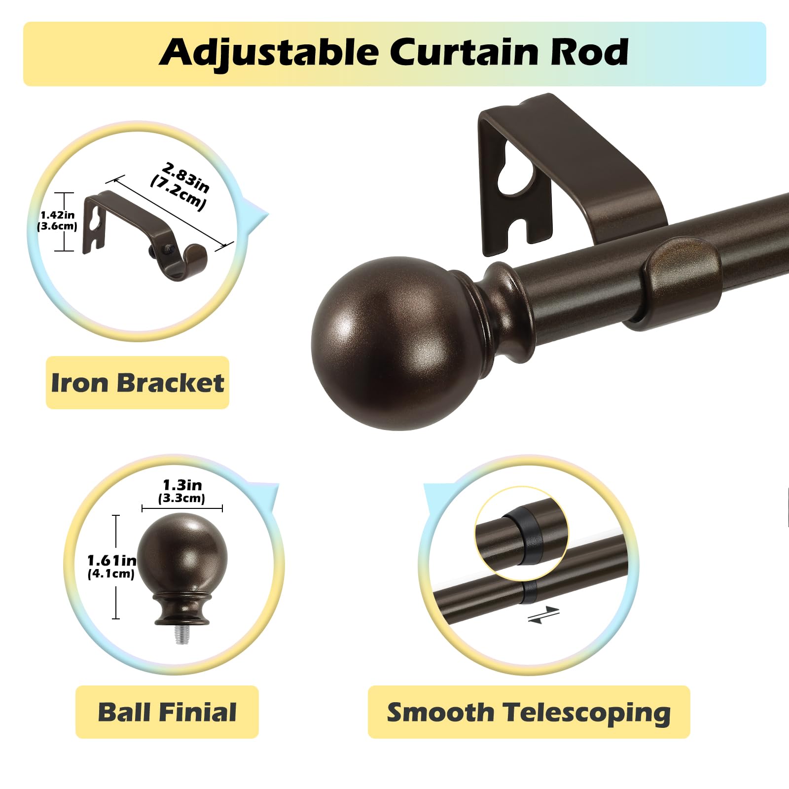 Small Drapery Rods 2 Pack Bronze Curtain Rods 48 to 84 Inches(4-7 Feet),5/8 inch Splicing ...