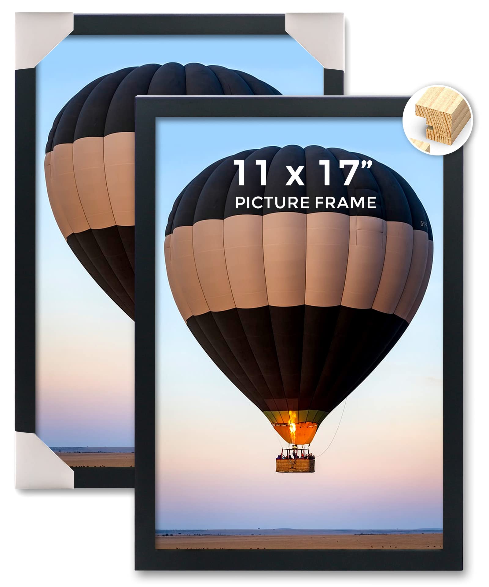 JD Concept11x17 Black Solid Wood Picture Frame, Shatter-Resistant Plexiglass Panel, Modern Design for Wall Gallery Poster, Artwork,Prints