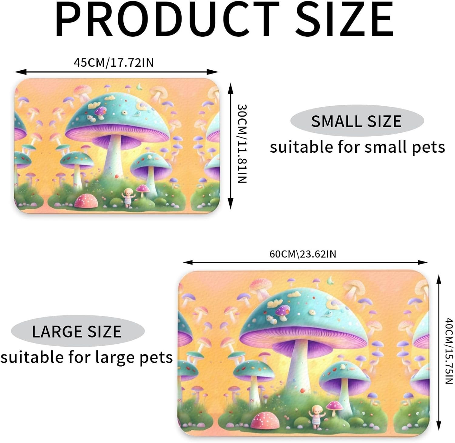 30x45cm Fantasy Mushroom Print Pet Absorbent Feeding Mat - Quick Dry Food Pad/Leather Placemat, for Dog Cat Food Bowl Water