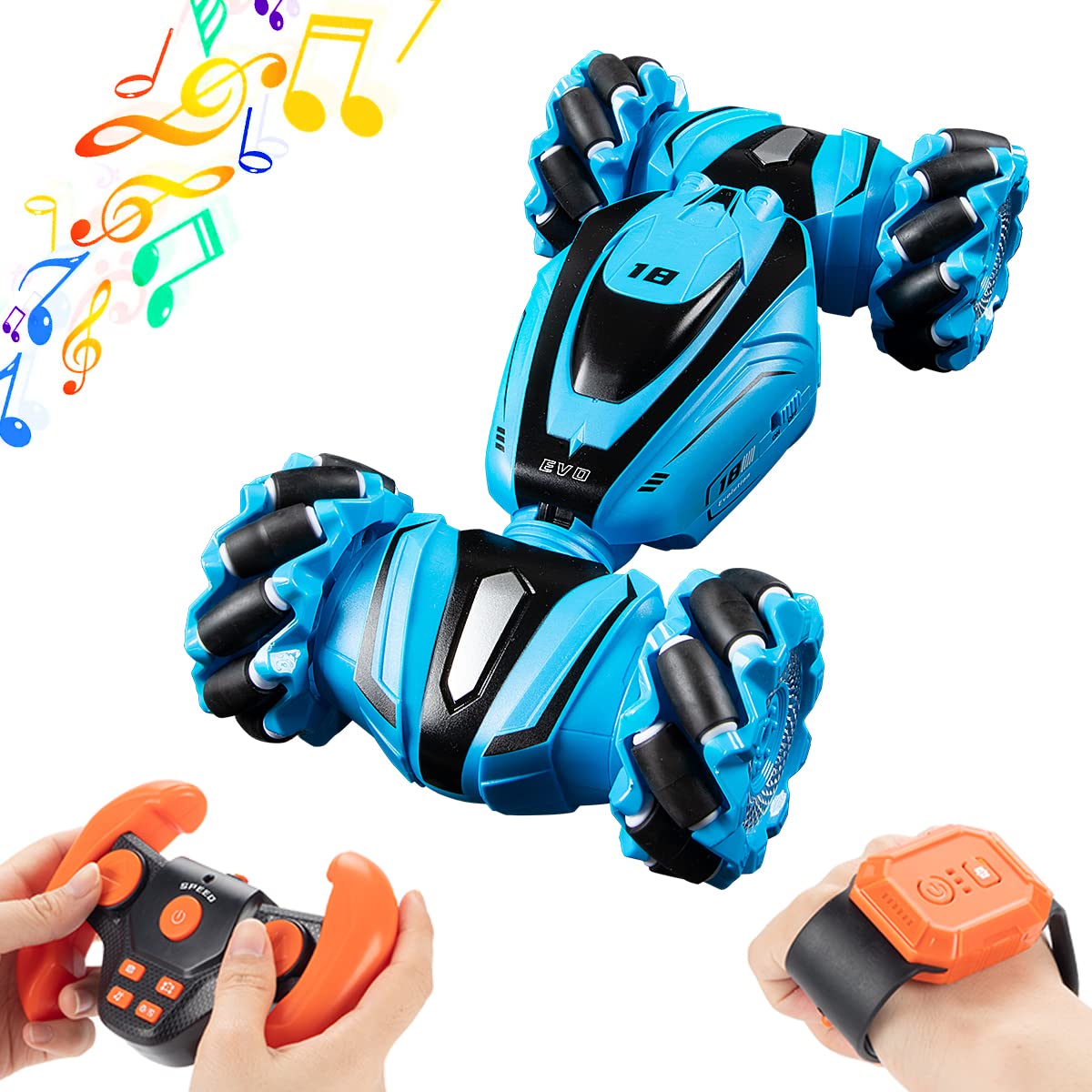 Remote Control Car, 2.4GHz RC Stunt Car,4WD Buggy for Kids, RC Drift Car with Light and Music RC Car for 8-12 Years Old Boys and Girls (Blue)