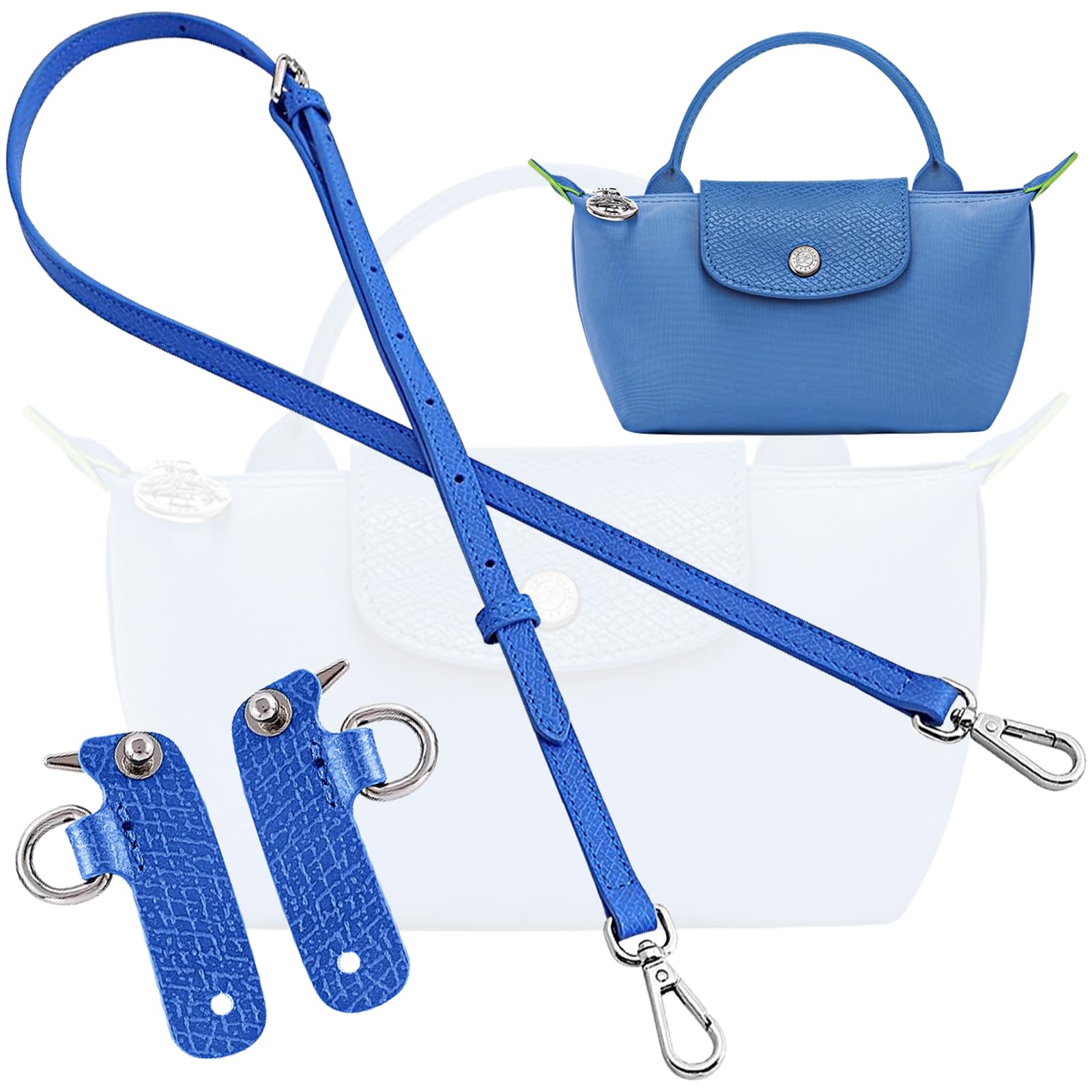 Bag Leather Purse Strap Replacement Crossbody Shoulder Straps for MINI Pouch, No Damage Conversion Kits Accessories (MINI-Brilliant Blue-S)
