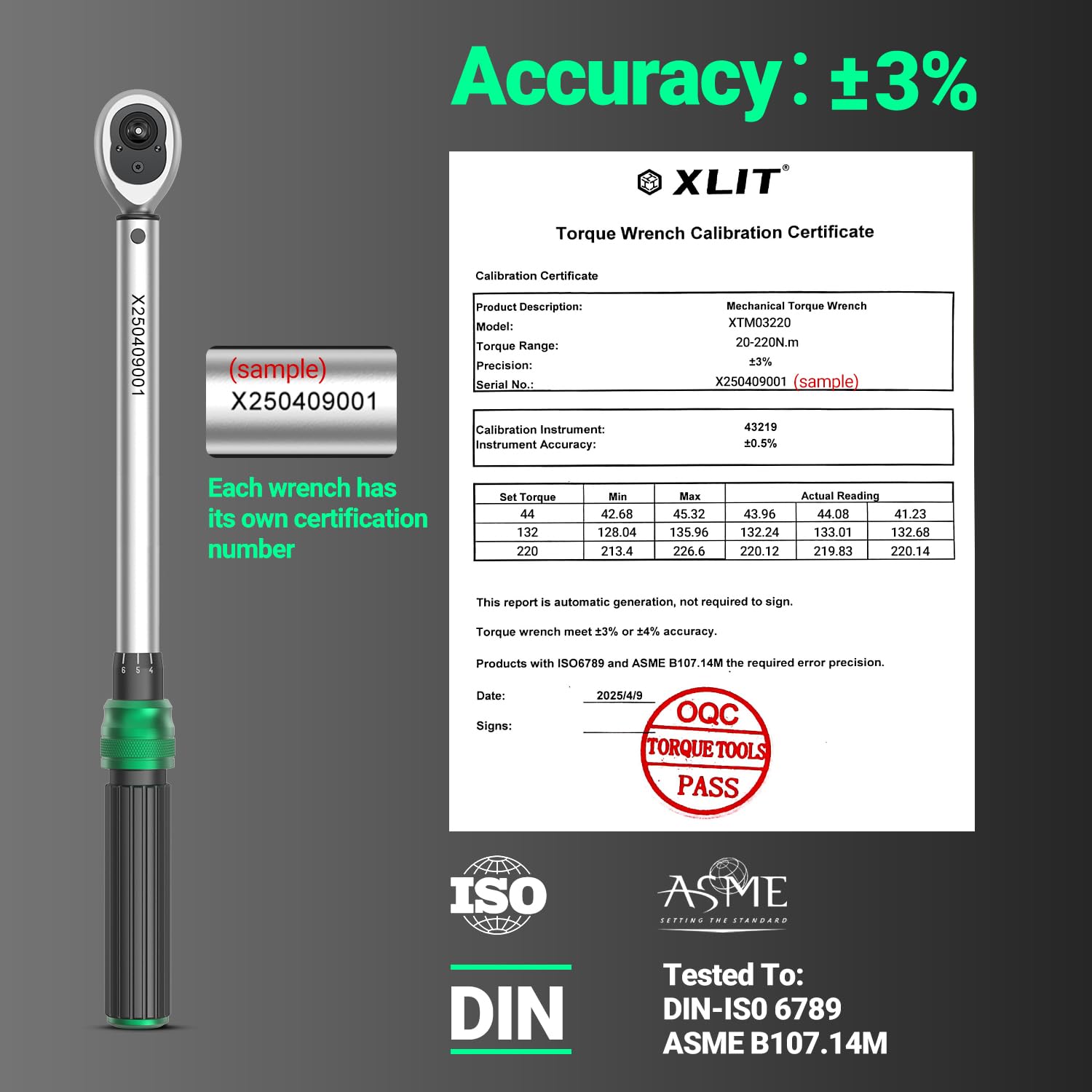 Clé dynamométrique 1/2", 20-220 N.m, 72 dents, précision ±3 %, fermeture rapide, réversible, 44,2 cm