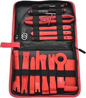 Ferramenta de remoção de acabamento 21 peças, kit de ferramentas de remoção de acabamento de áudio para painel de carro, alicate de clipe automático, removedor de prendedor, conjunto de ferramentas de alavanca com bolsa de armazenamento para mesa de instrumentos de áudio do painel da porta do carro (vermelho), conjunto de ferramentas abrangente