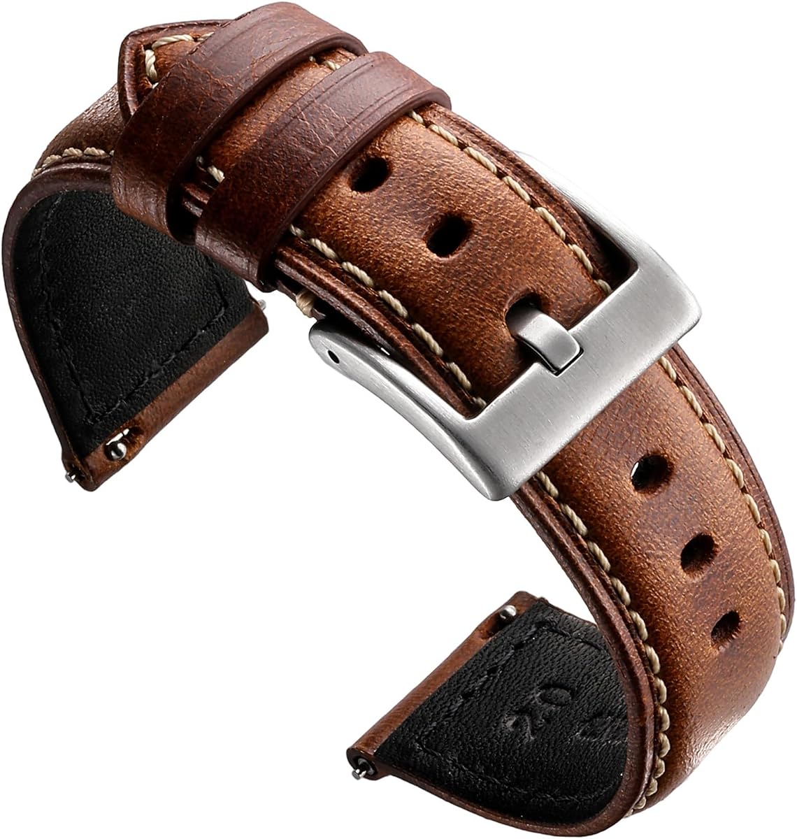 Leather Watch Bands Vintage Quick Release Replacement Top Grain Genuine Leather Watch Straps for Men Women 24mm, Brown