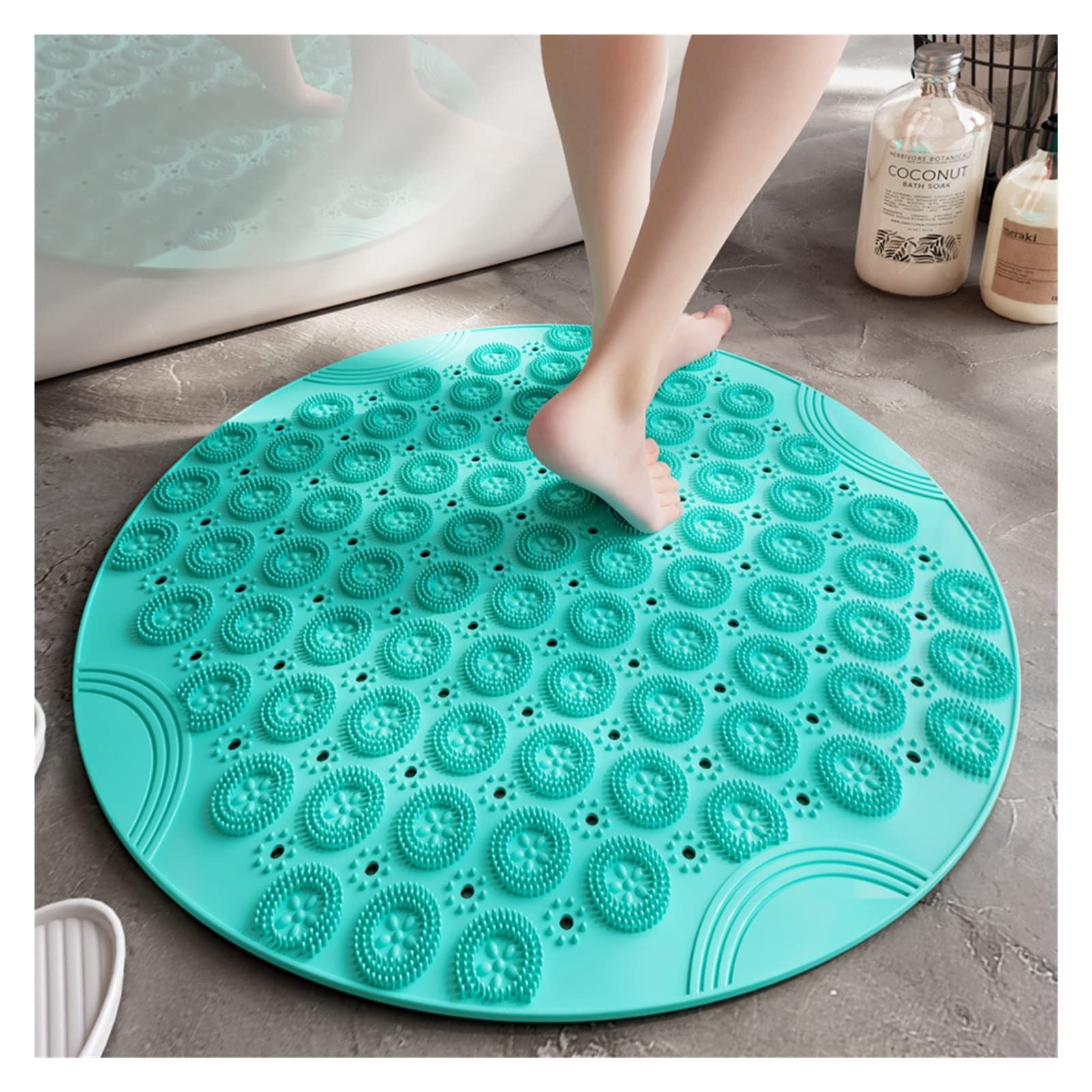 Tapis De Douche Antidérapant Rond 55 Cm - Gris, Avec Ventouses Et Trous De Drainage (PVC, Lavable Machine)