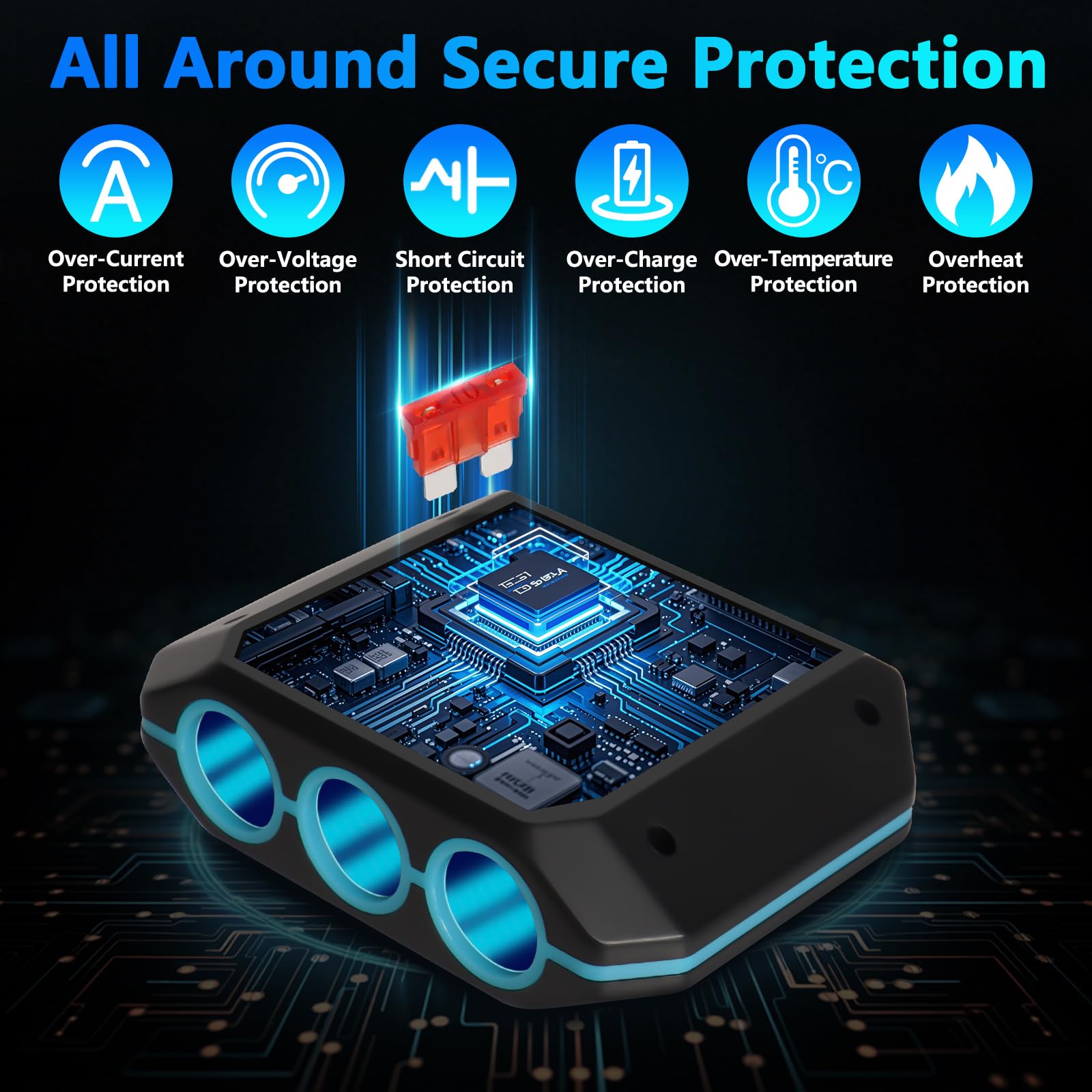Sdoppiatore Accendisigari Auto 7 In 1 120W Con Ricarica Rapida PD E QC3.0, Voltmetro E Fusibile Di Sicurezza