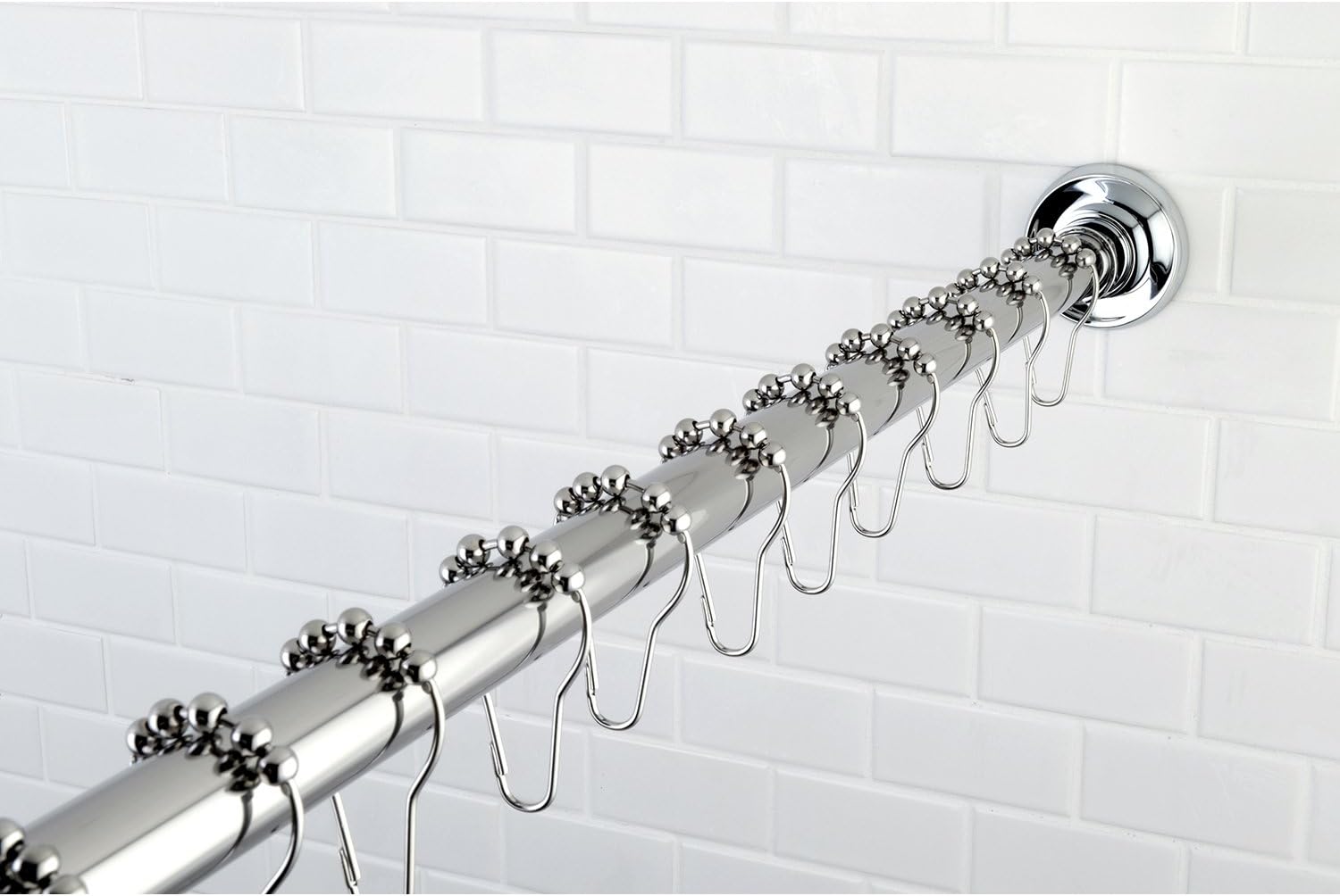 Kingston Brass KSR601 Edenscape 60"-72" Stainless Steel Adjustable Tension Shower Curtain Rod with Rings, Polished Chrome