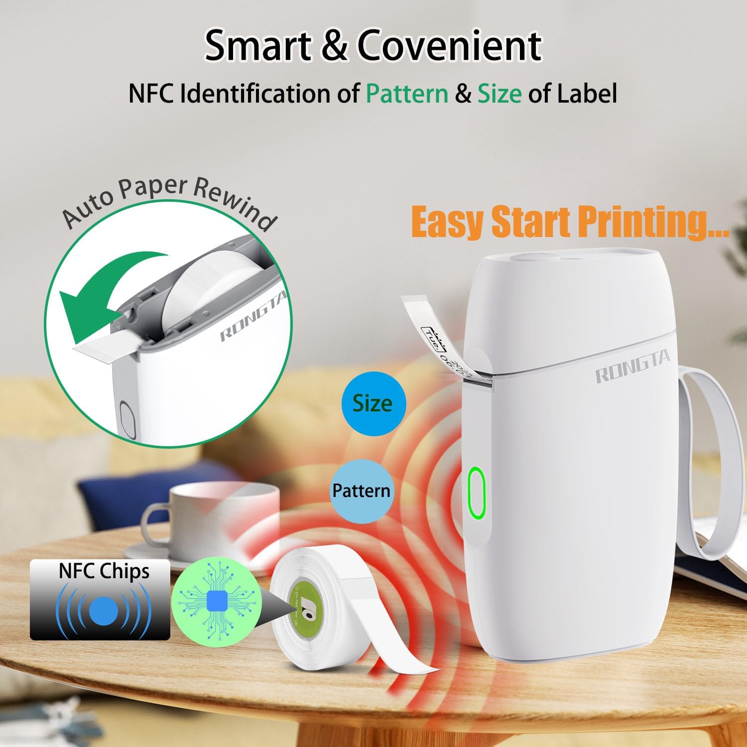 Rongta Label Maker Machine with Tape, Bluetooth Label Printer, Wireless Mini Label Makers with Multiple Templates for Organizing School Office Home, (White) - Image 8