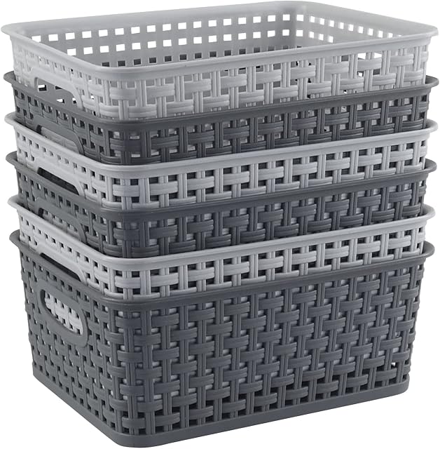 Bblina pack of 6 Woven Basket, Plastic Cupboard Storage Basket Set