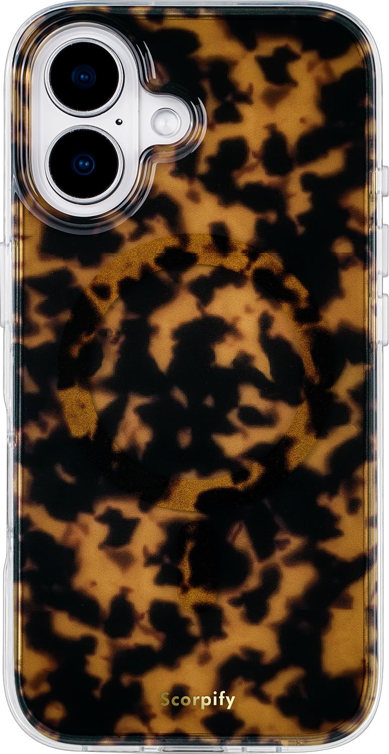 SCORPIFY for iPhone 16 Plus Case [Compatible with MagSafe] with Brown Tortoise Shell Design, Cute Brown Magnetic Phone Cover for Women Girls, Slim