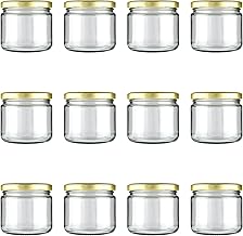 350gm Salsa Glass Jar for Kitchen Storage | Food Grade Glass Container | Golden Metal Cap | Air Tight Lid | Clear Transparent Jar (Pack of 12)