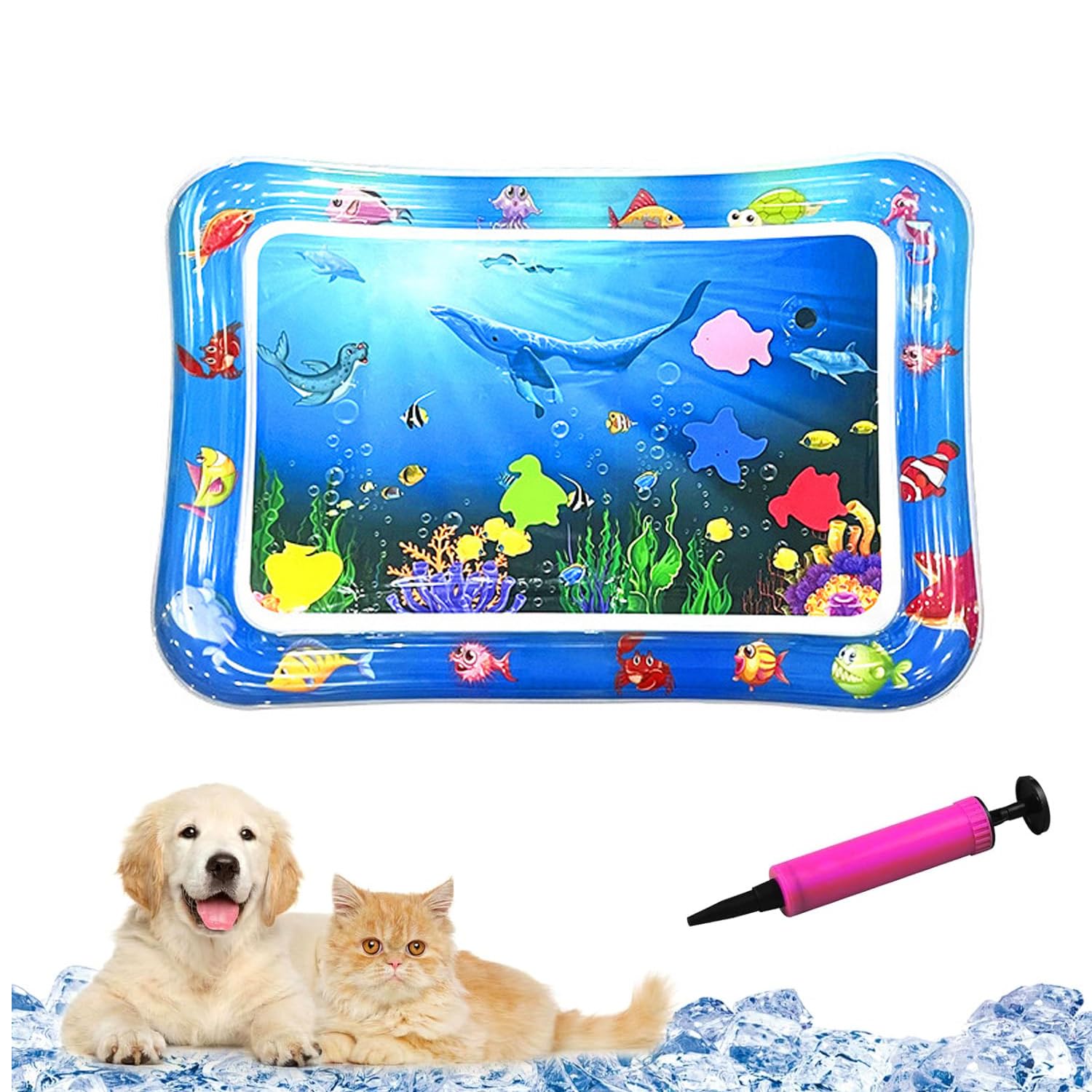 Pet Water Sensory Mat for Cats,Water Play Sensory Mats,Inflatable Cool Mat for Cats Dogs,Indoor and Outdoor Use (D)