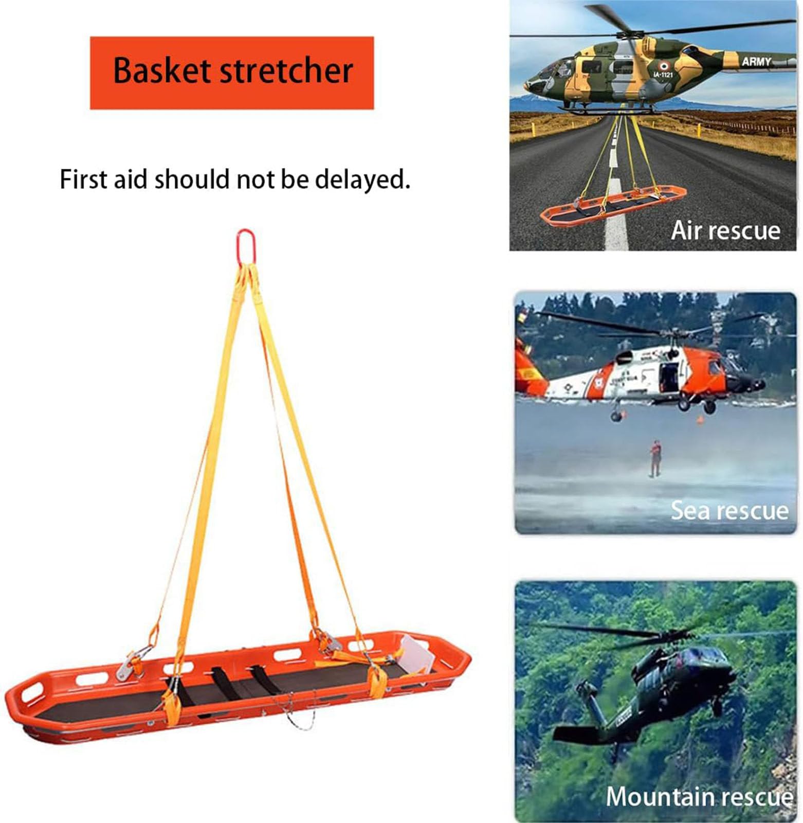 Cesta de rescate plegable desmontable portátil para evacuación de emergencia a gran altitud y operaciones de rescate multifuncionales