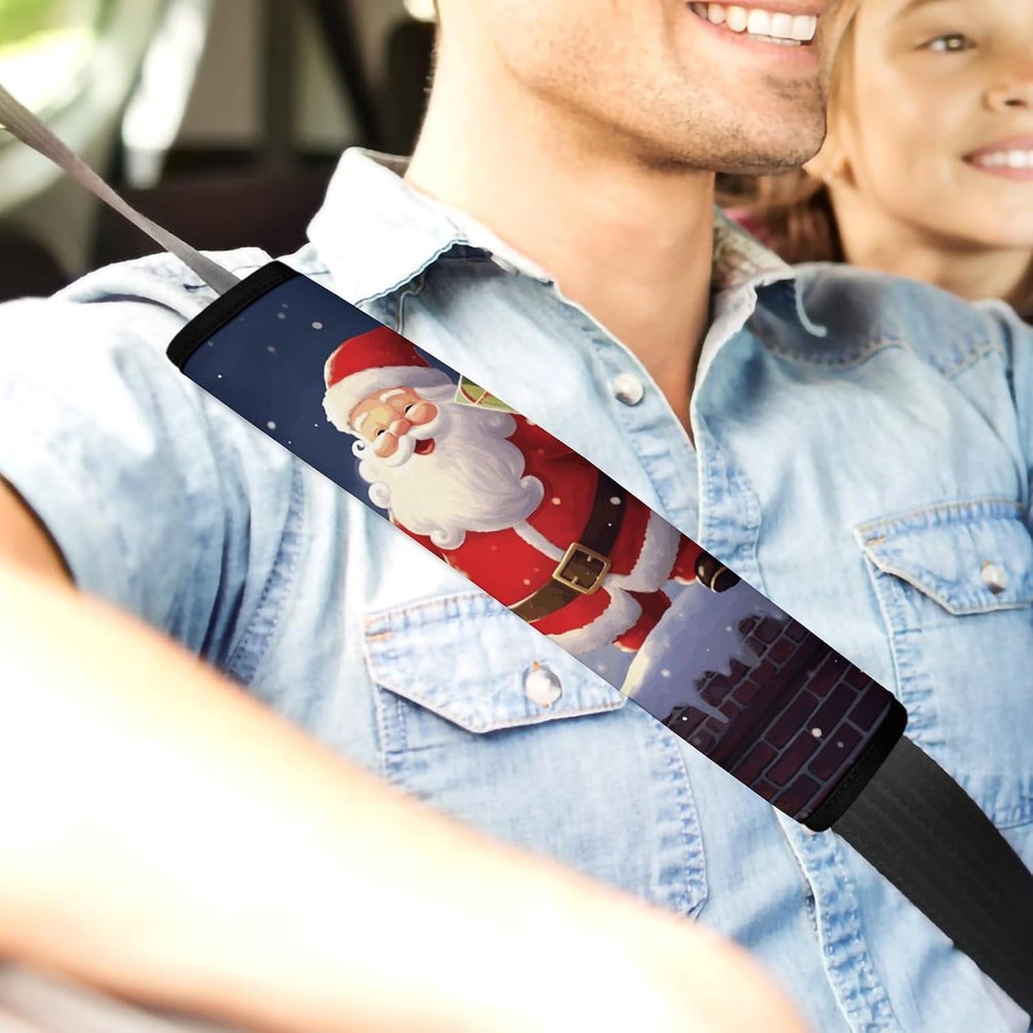 2 PCS Super Soft Car Seat Belt Pad, Cute Merry Christmas Santa Printed Waterproof Sweat-Absorbing Seat Belt Covers Backpack Shoulder Pad for All Car Seats Baby Strollers