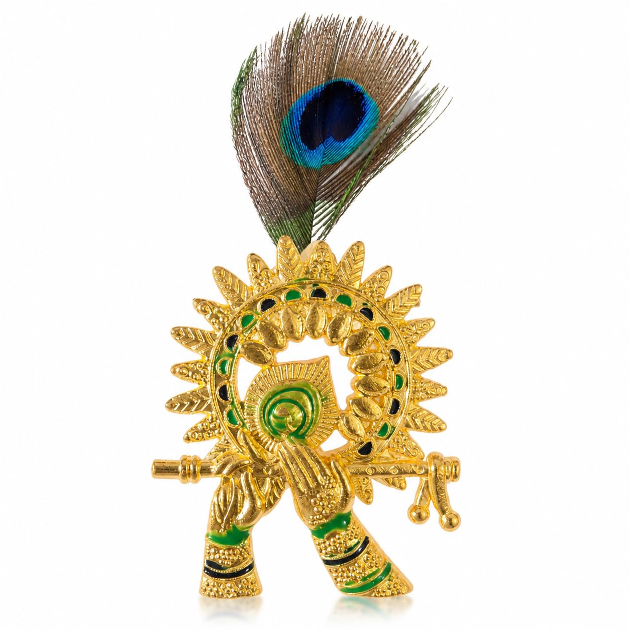 Krishna Brooch for Men with Peacock Feather – Gold Plated Sherwani Lapel Pin for Groom, Dulha, Safa, Blazer & Wedding Accessories-image-36