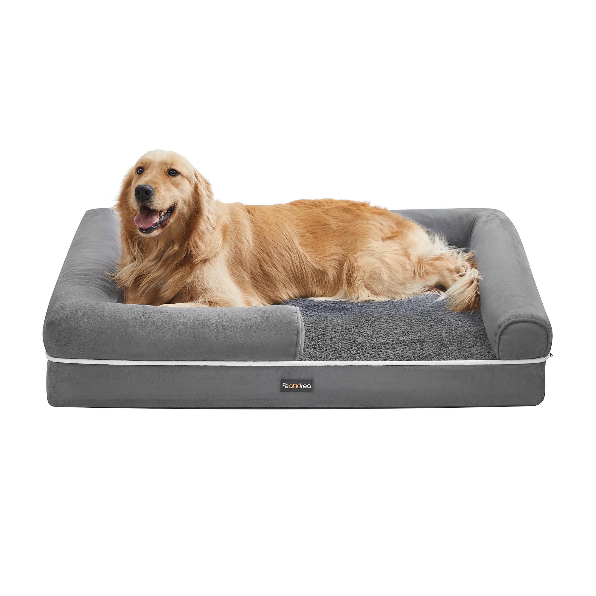 Feandrea Orthopedic Dog Bed, Large Dog Bed Waterproof, Removable Washable Cover Sofa with Non-Slip Bottom, Raised Edges, 36 x 28 x 8 Inches, Light Gra