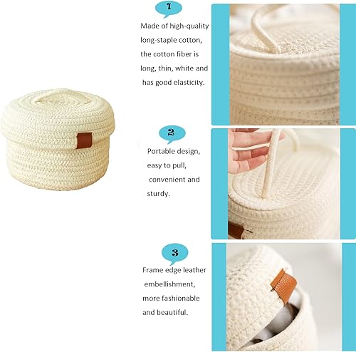 Miniatura 3 de Cesta de almacenamiento pequeña, canasta tejida de cuerda de algodón natural para organizar una bonita canasta para decoración del hogar, cesta de