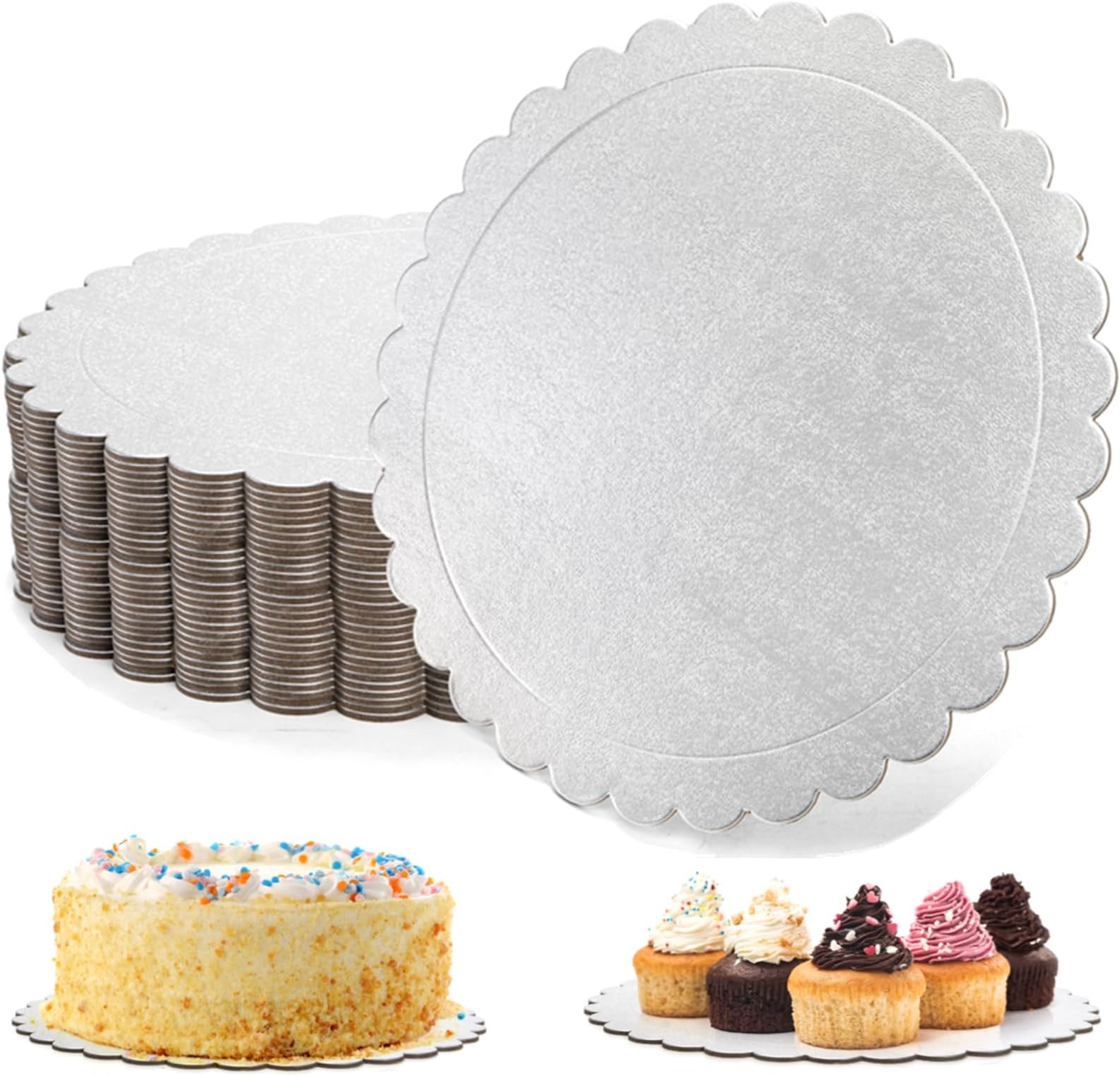 Tebery 30 Pack 10 Inch Silver Cake Boards, Reusable Cake Circles Cake Base Cardboard, Round Cake Drum Board for Parties, Weddings and Birthday Cakes, 2mm Thick