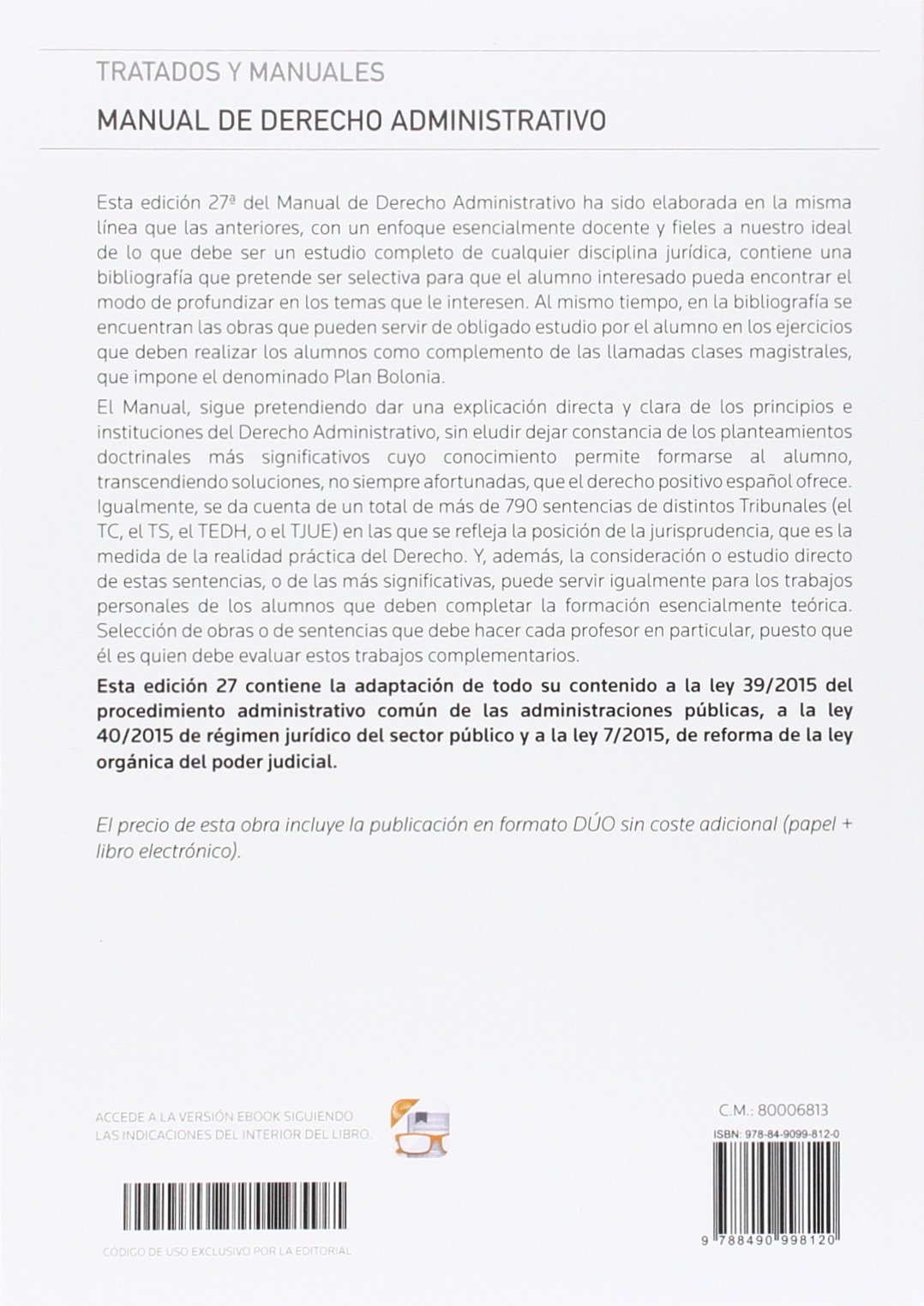 Manual de derecho administrativo (Papel + e-book) (Tratados y Manuales de Derecho)