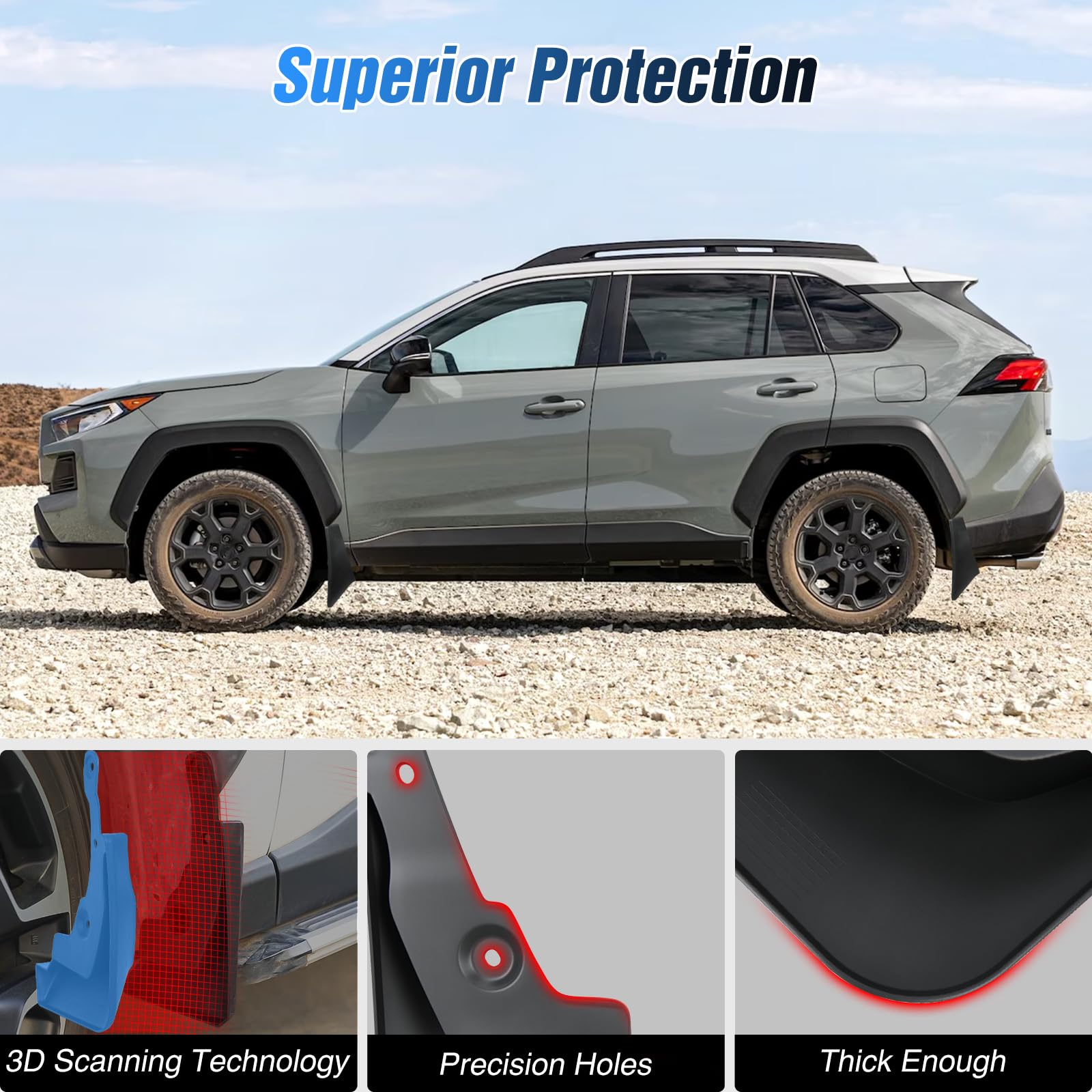 Nilight Paraspruzzi per Toyota RAV4 2019 2020 2021 2022 2023 2024 2025, senza foratura di precisione accessori esterni protezione antispruzzo resistente, set anteriore e posteriore