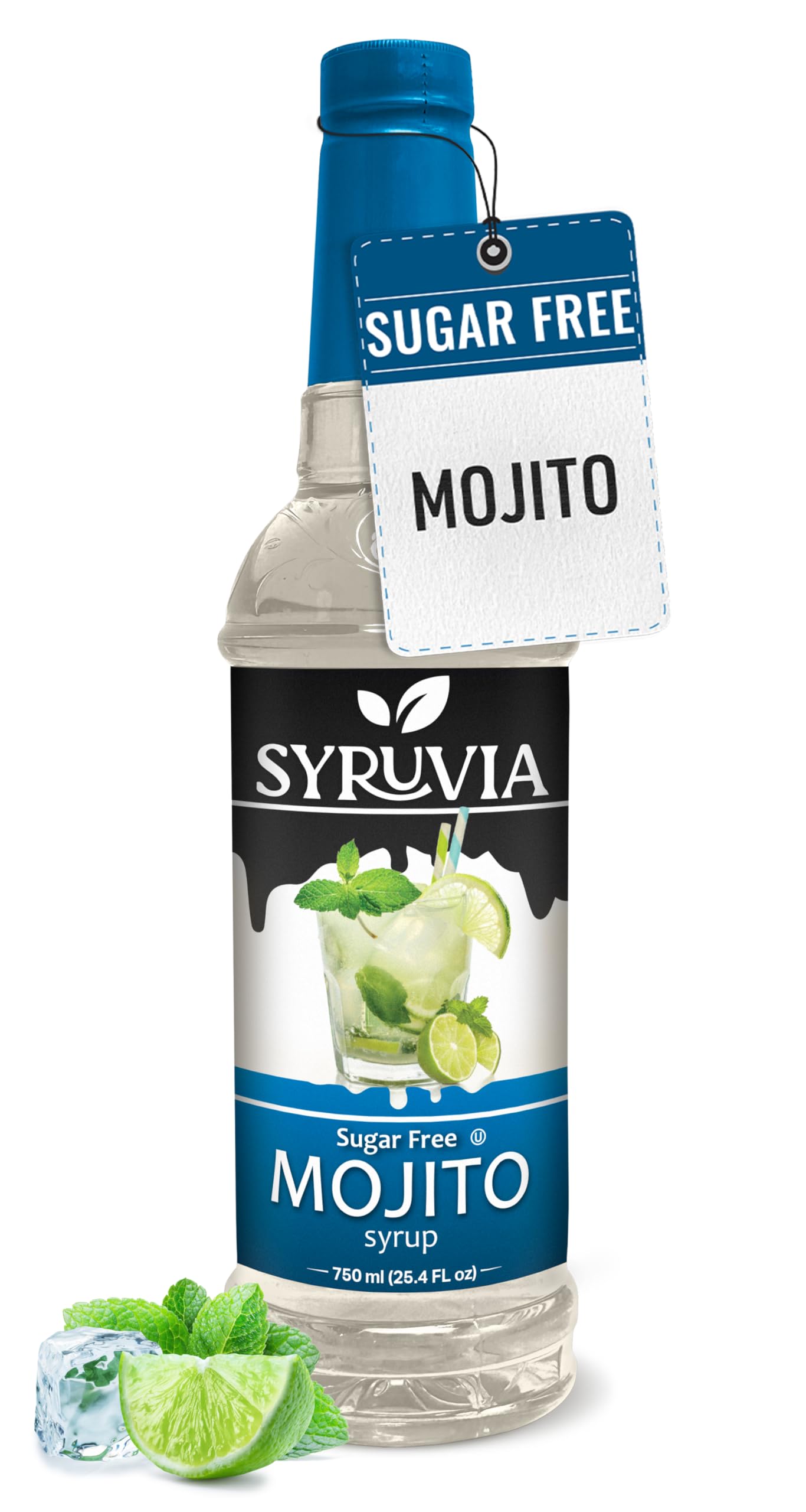 Syruvia Sugar-Free Mojito Syrup - 25.4 fl oz. Premium Flavoring Syrup. 0 Calories, Kosher, and Gluten-Free. Ideal for Tea, Italian Sodas, Beverages, Desserts, Ice Cream, Cocktails, and Mocktails.