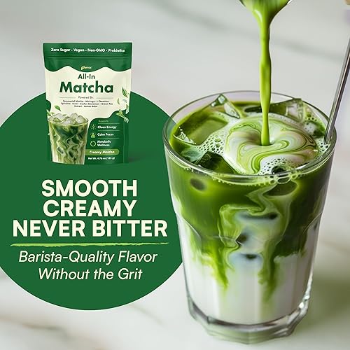 Miniatura 5 de Polvo de matcha de grado ceremonial infundido con moringa, extracto de té verde, L-teanina, inulina, espirulina, canela de Ceilán y bálsamo de