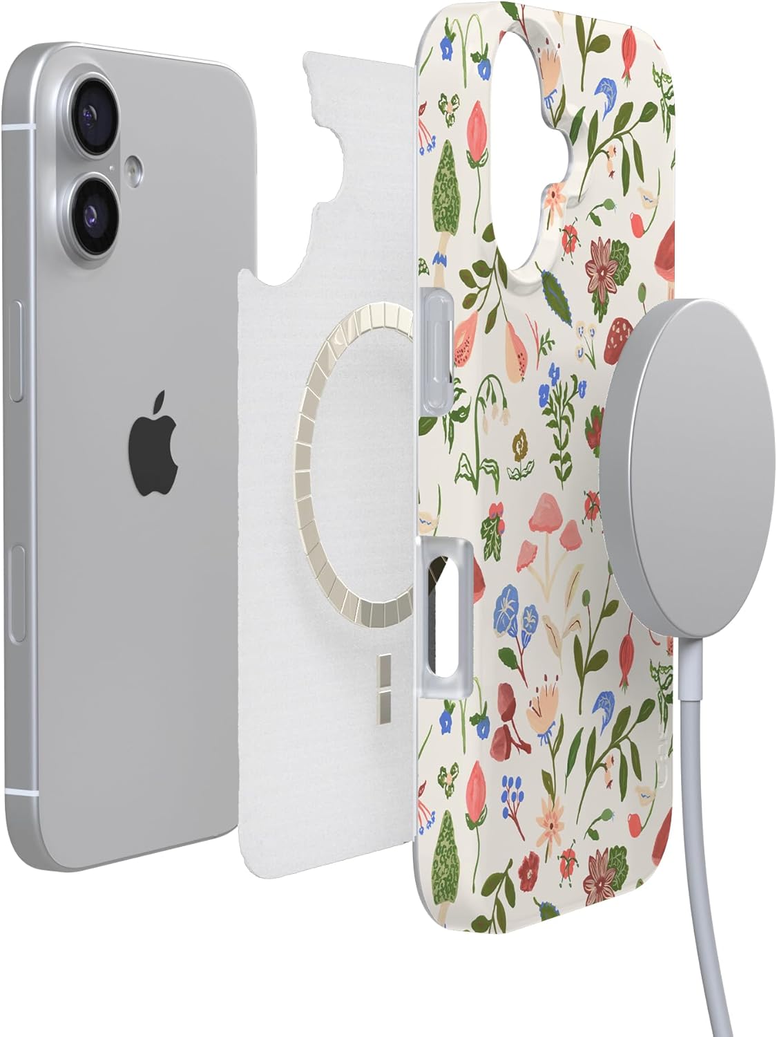 Casely iPhone 17 Case | Garden Party | Mushroom Floral | Compatible with MagSafe | Classic Ultra Slim Design