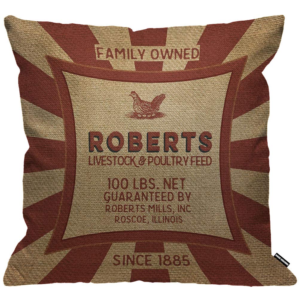 HGOD DESIGNS Cushion Cover Vintage Feed And Seed Sack Chicken Burlap Throw Pillow Cover Home Decorative for Men/Women living room Bedroom Sofa Chair 18X18 Inch Pillowcase