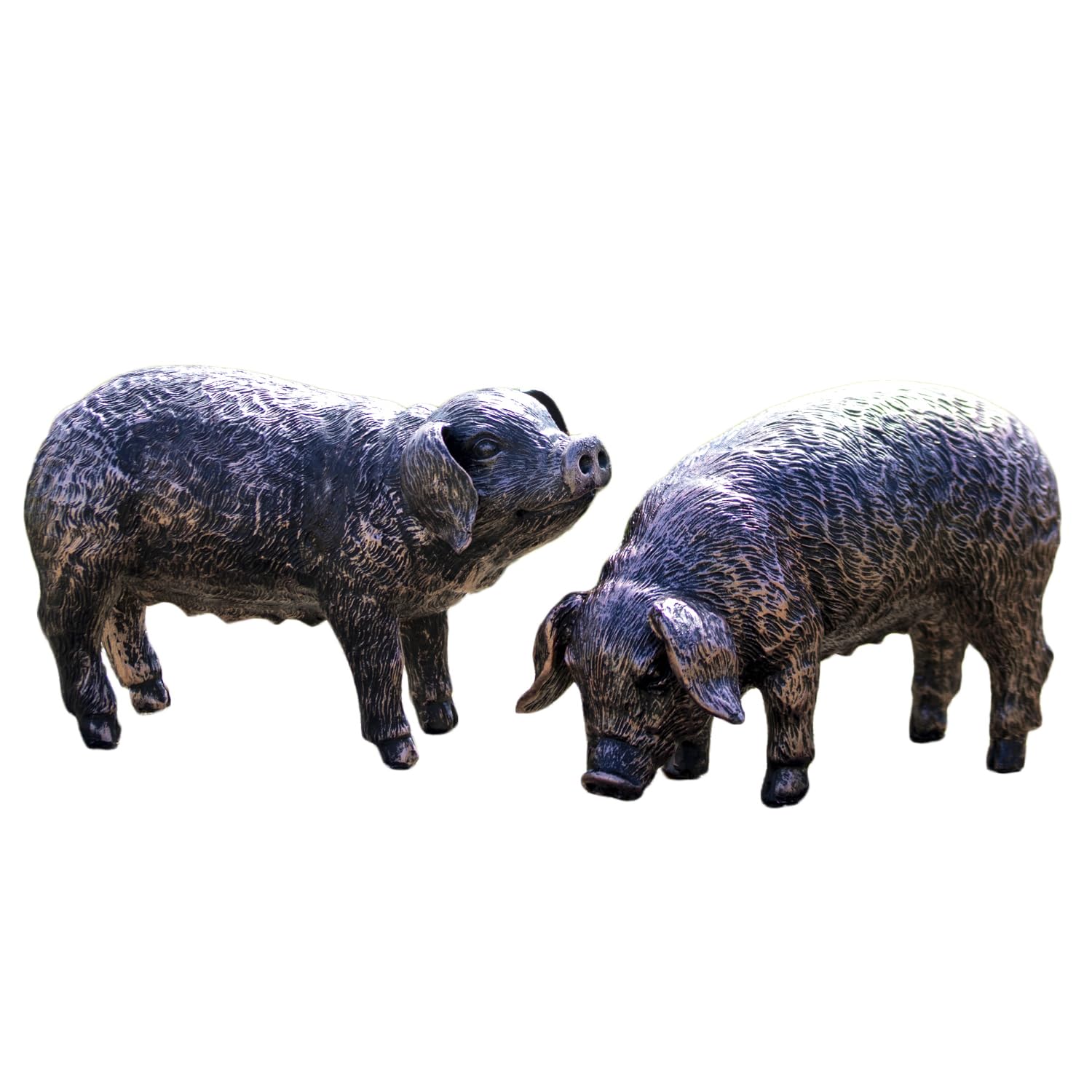 Darthome Set of 2 Bronze Resin Pig Garden Ornaments, Grazing and Looking-Up Poses, Weather-Resistant Farmyard Sculptures